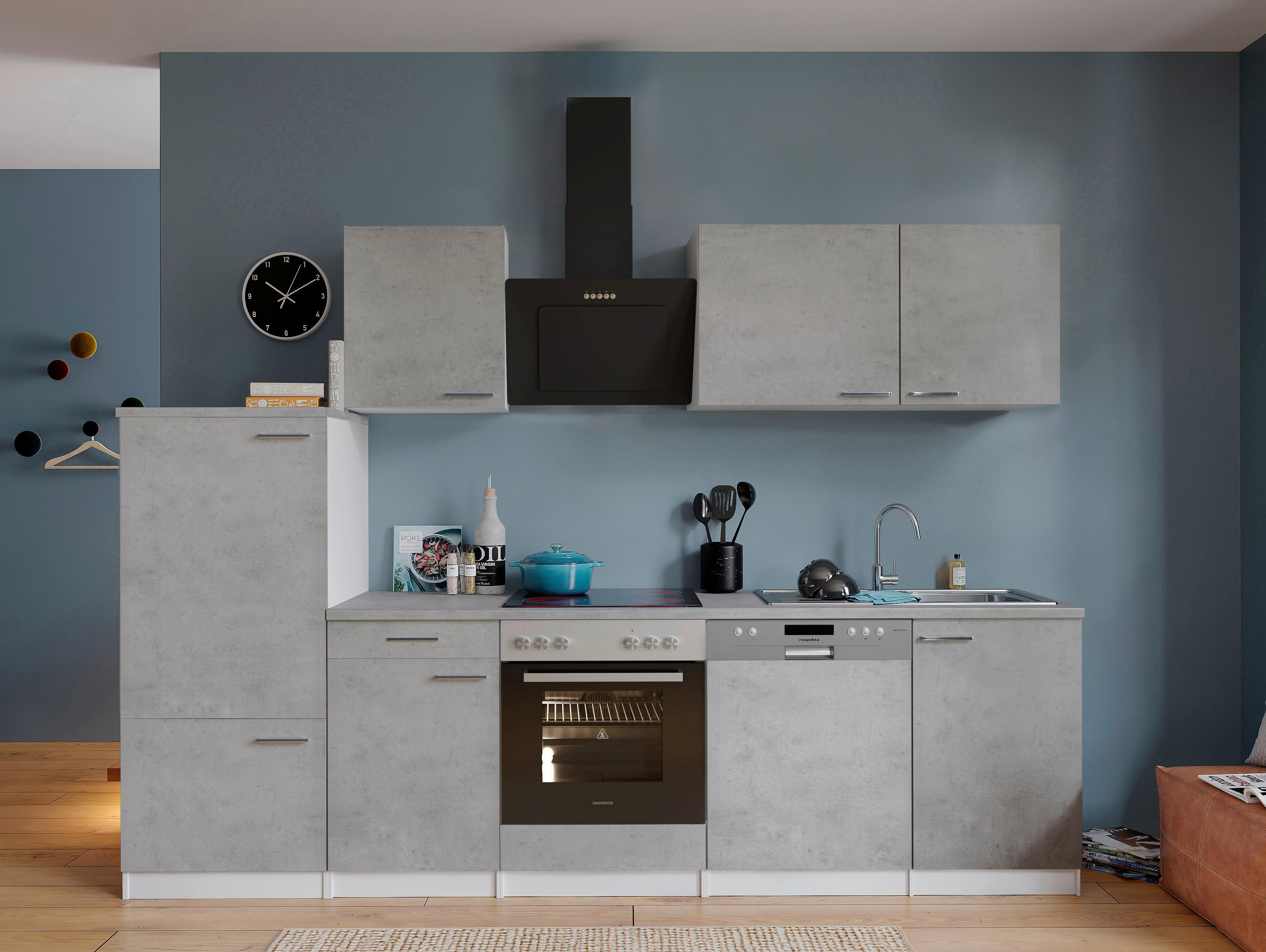 Respekta Küchenblock Malia Beton Optik B/H/T: ca. 280x200x60 cm Malia - Beton/weiß (280,00/200,00/60,00cm) - Respekta