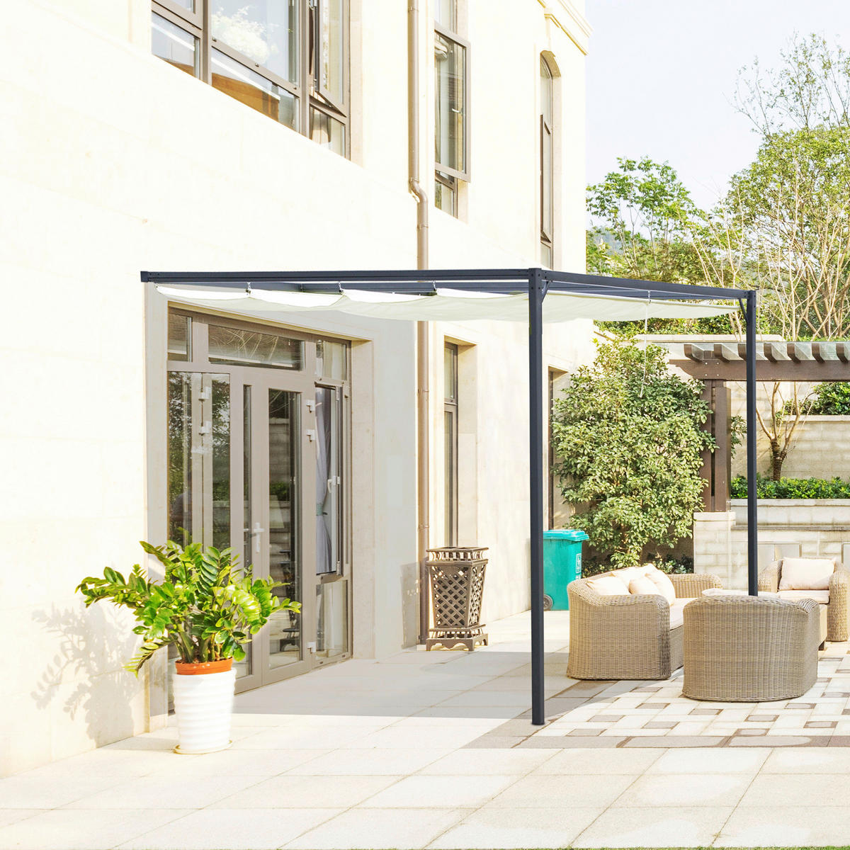 Outsunny Pergola cremeweiß Metall B/H/L: ca. 300x230x300 cm Pergola - cremeweiß (300,00/300,00/230,00cm) - Outsunny