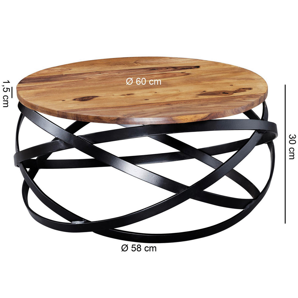 Wohnling Couchtisch natur schwarz Echtholz Eisen B/H/T: ca. 60x30x60 cm Couchtisch - natur/schwarz (60,00/30,00/60,00cm) - Wohnling