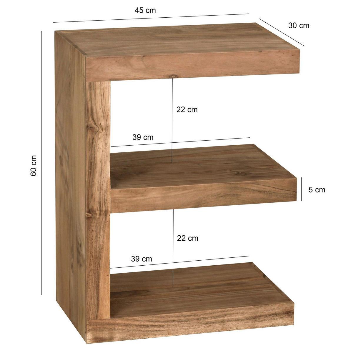 Beistelltisch natur Akazie B/H/T: ca. 45x60x30 cm Beistelltisch E Cube - natur (45,00/60,00/30,00cm) - Wohnling