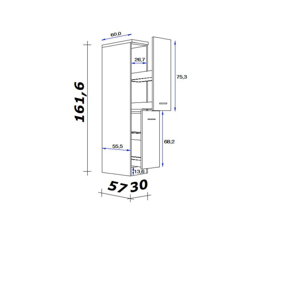 Thumbnail - Apothekerschrank Vita weiß matt B/H/T: ca. 30x162x60 cm