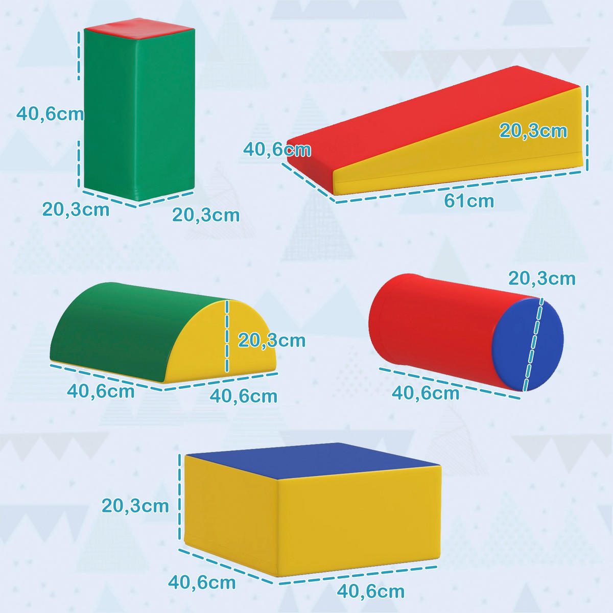 HOMCOM Bausteinset B/H/L: ca. 40,6x20,3x40,6 cm Bausteinset - multicolor (40,60/40,60/20,30cm) - HOMCOM