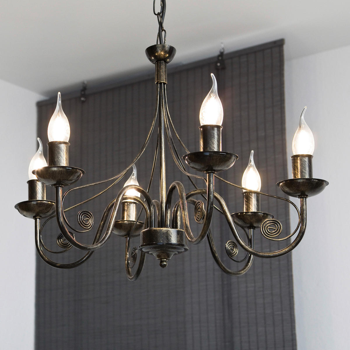 Lamkur Kronleuchter schwarz Stahl B/H/L: ca. 57x72x57 cm E14 6 Brennstellen DONATO - schwarz (57,00/57,00/72,00cm) - Lamkur