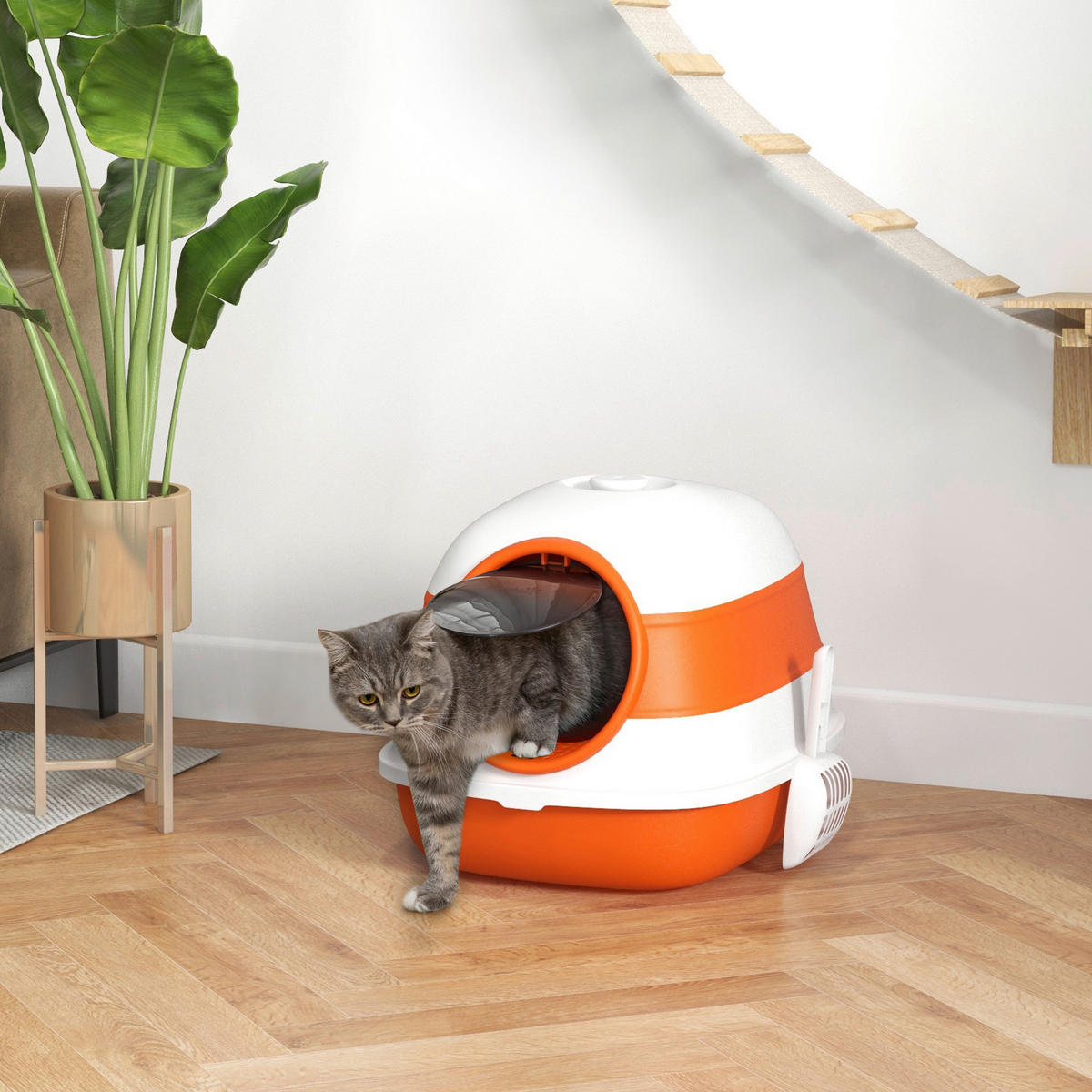 PawHut Katzentoilette weiß Kunststoff B/H/L: ca. 41x38x52 cm Katzentoilette - orange/weiß (52,00/41,00/38,00cm) - PawHut