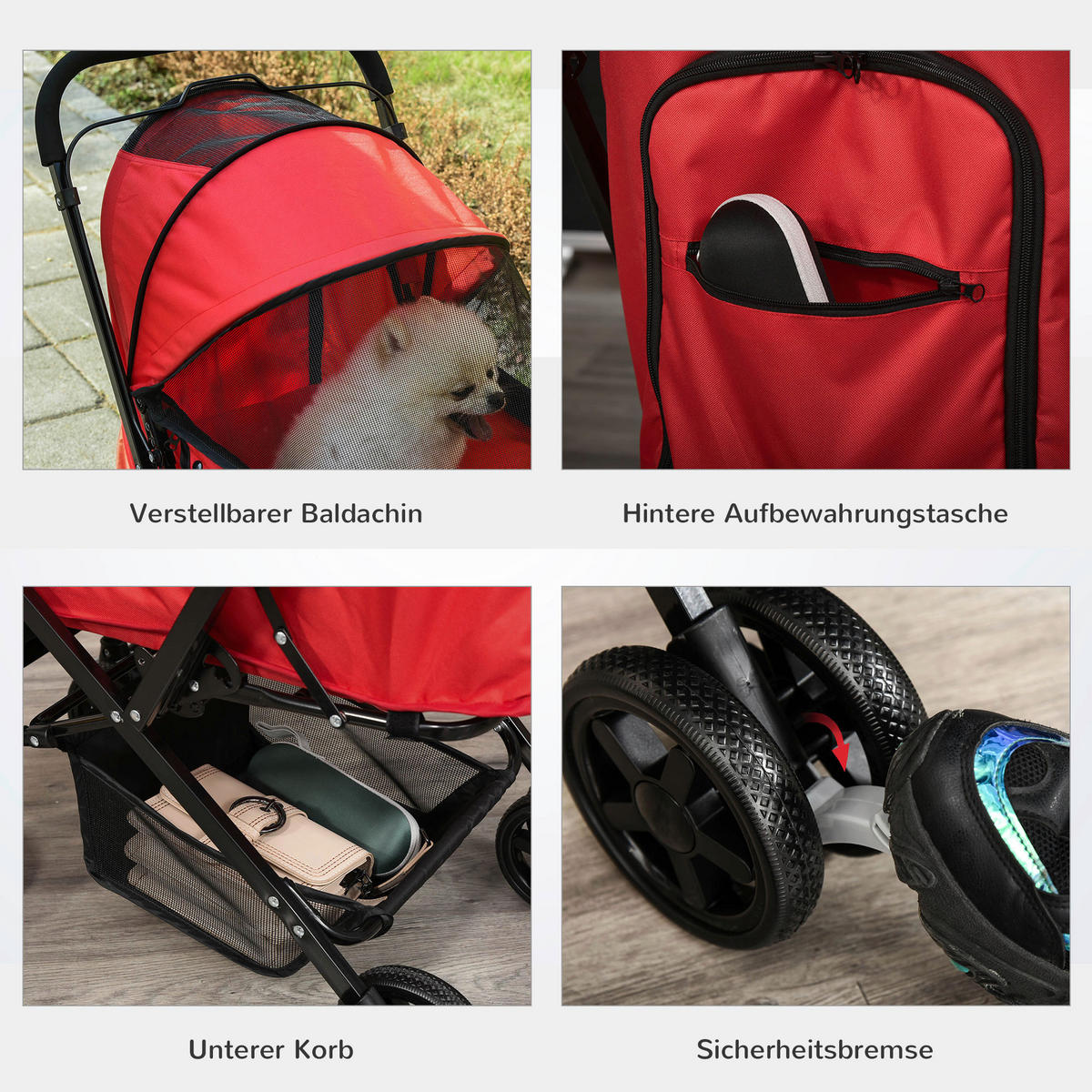 PawHut Hunde-Zubehör rot Polypropylen B/H/L: ca. 52x76,5x95 cm Hundebuggy - rot (95,00/52,00/76,50cm) - PawHut