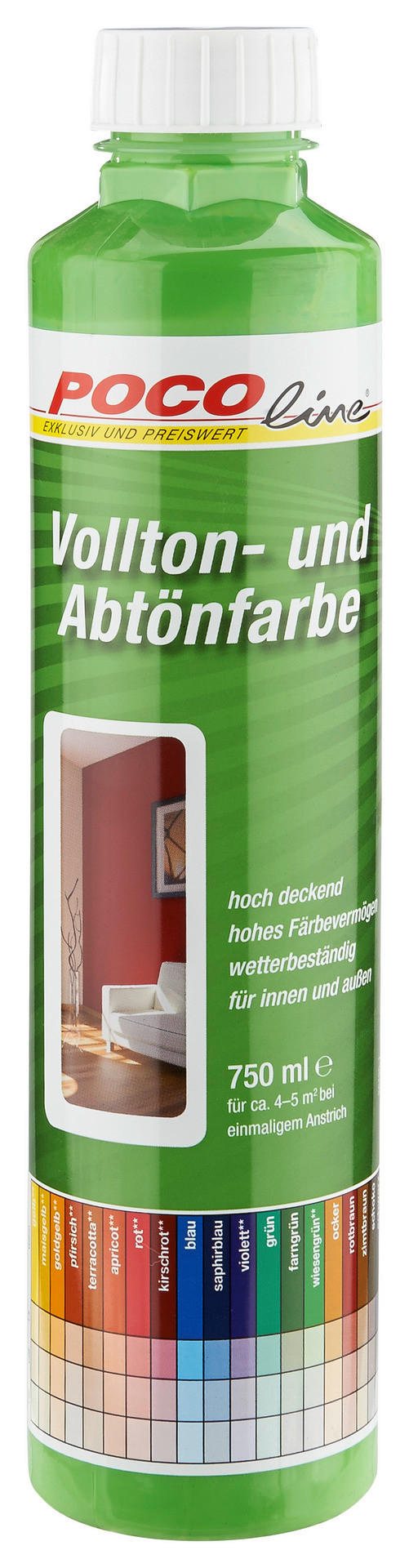 POCOline Vollton- und Abtönfarbe wiesengrün ca. 0,75 l Voll+Abtönfarbe 750ml wiesengrün - wiesengrün (750ml) - POCOline