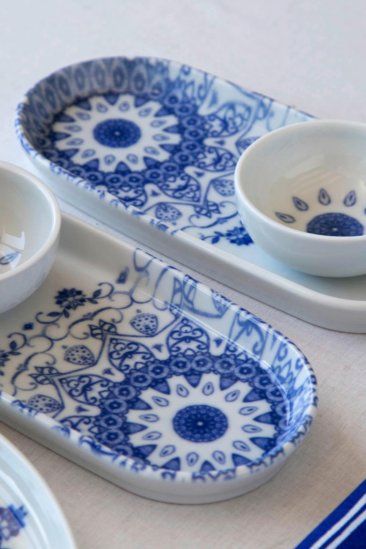 HermiaConcept Frühstücksservice weiß Porzellan 14 tlg. Frühstücksservice_14tlg. - blau/weiß - HermiaConcept