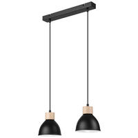 Lamkur Pendelleuchte schwarz Stahl Holz B/H/L: ca. 13x82x48 cm E27 2 Brennstellen NICO - schwarz (48,00/13,00/82,00cm) - Lamkur