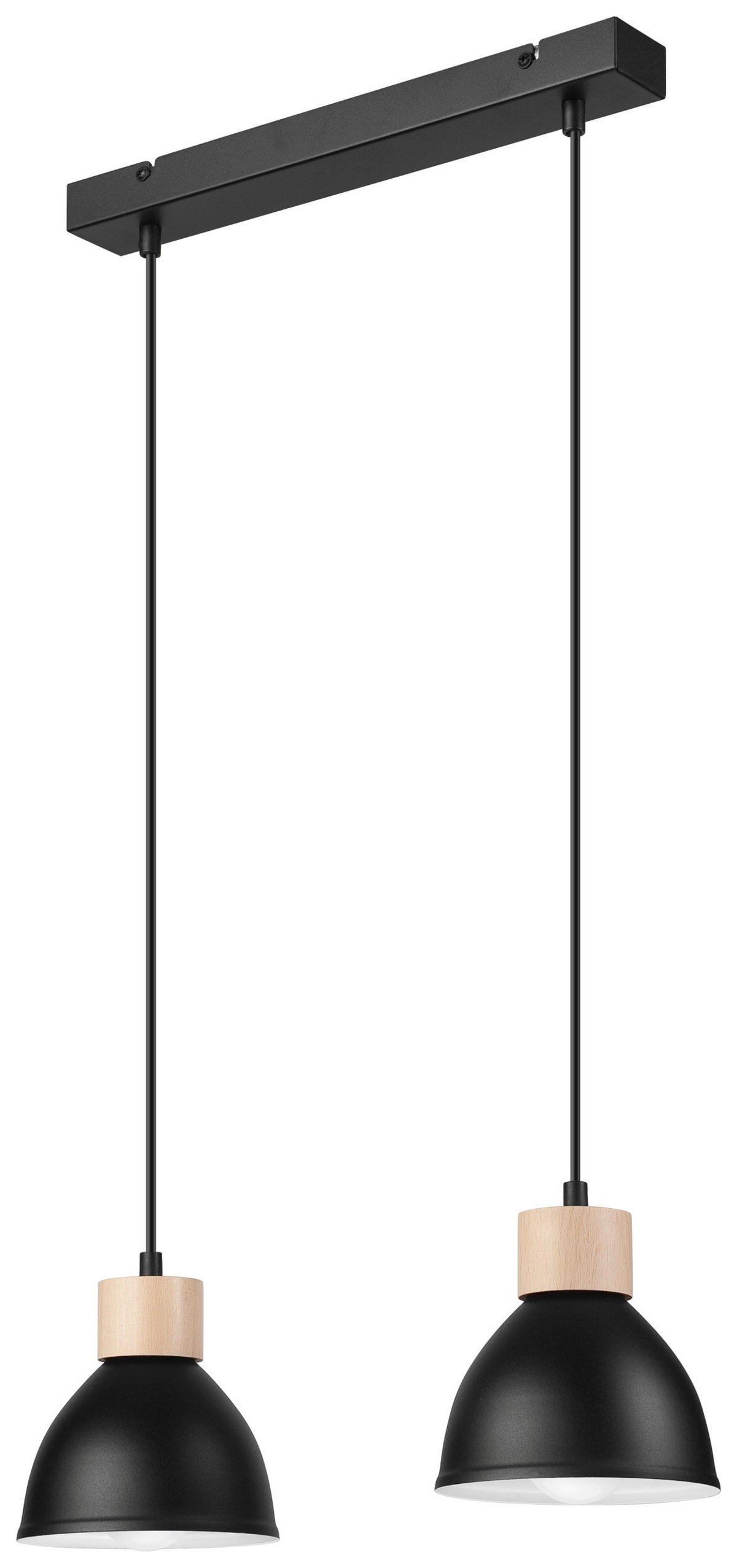 Lamkur Pendelleuchte schwarz Stahl Holz B/H/L: ca. 13x82x48 cm E27 2 Brennstellen NICO - schwarz (48,00/13,00/82,00cm) - Lamkur