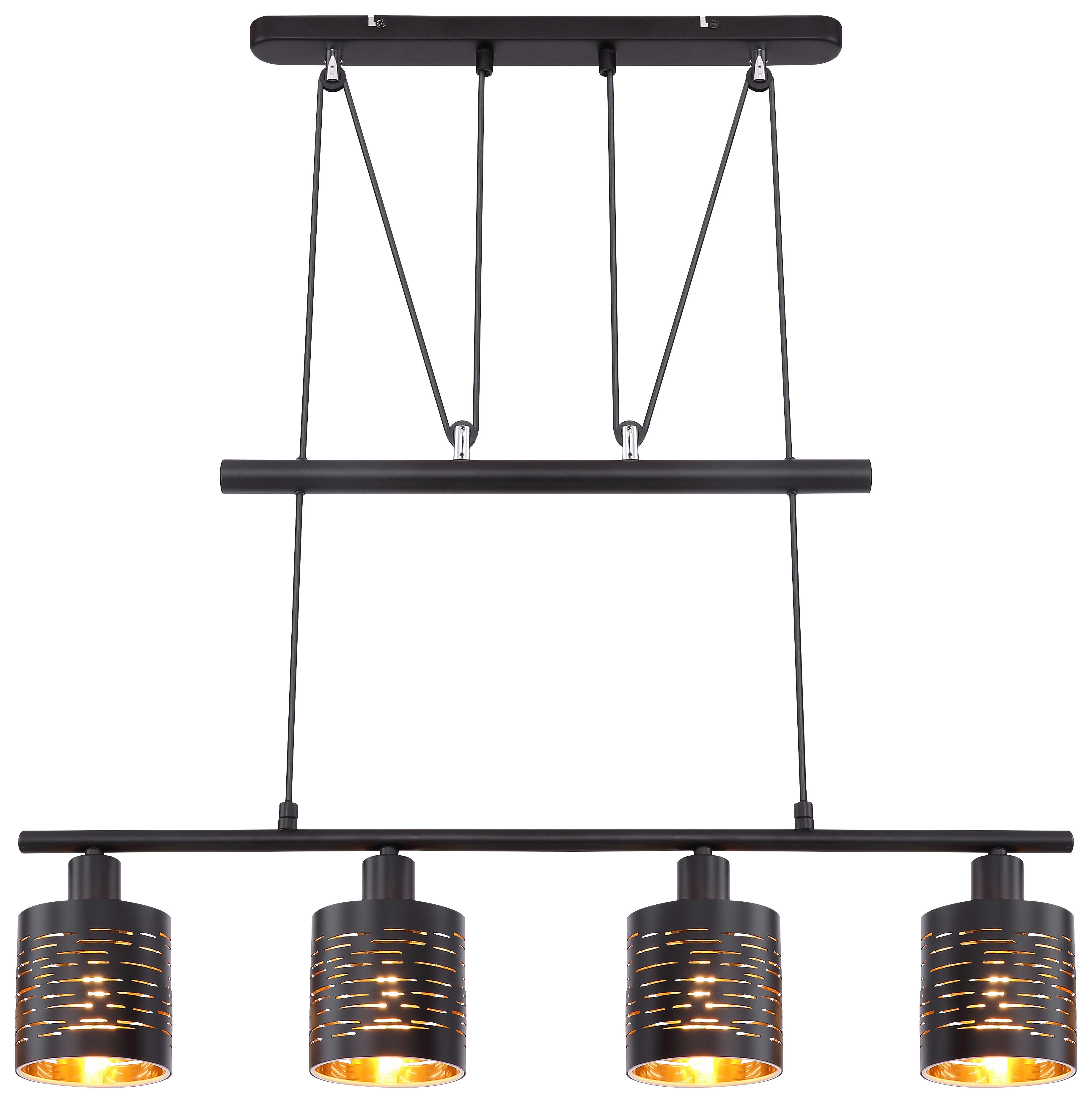 GLOBO Pendelleuchte 15342-4HZ schwarz gold Kunststoff Metall B/H: ca. 70x180 cm E14 4 Brennstellen Pendelleuchte_Tunno - gold/schwarz (70,00/180,00cm) - GLOBO