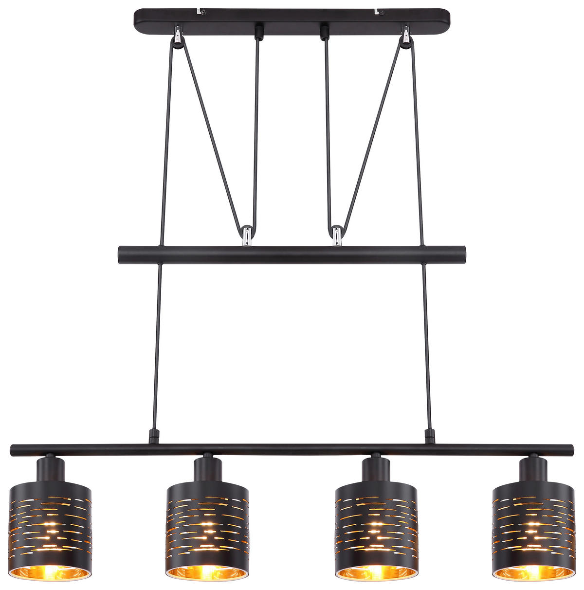 GLOBO Pendelleuchte 15342-4HZ schwarz gold Kunststoff Metall B/H: ca. 70x180 cm E14 4 Brennstellen Pendelleuchte_Tunno - gold/schwarz (70,00/180,00cm) - GLOBO