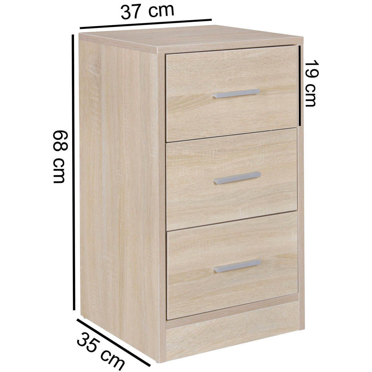 Nachtkonsole Sonoma Nachbildung B/H/T: ca. 35x68x38 cm Nachtkonsole FOGGIA - (35,00/68,00/38,00cm) - Wohnling