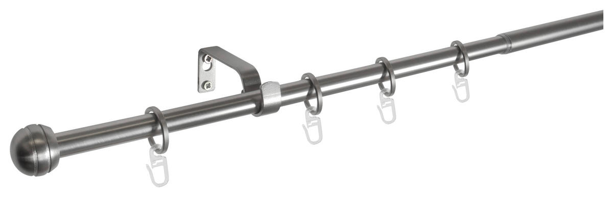 Gardinenstange Edelstahloptik Metall ausziehbar von ca. 120 bis 210 cm 1.0 Läufe Gardinenstange_Habito_Rillball - Edelstahloptik