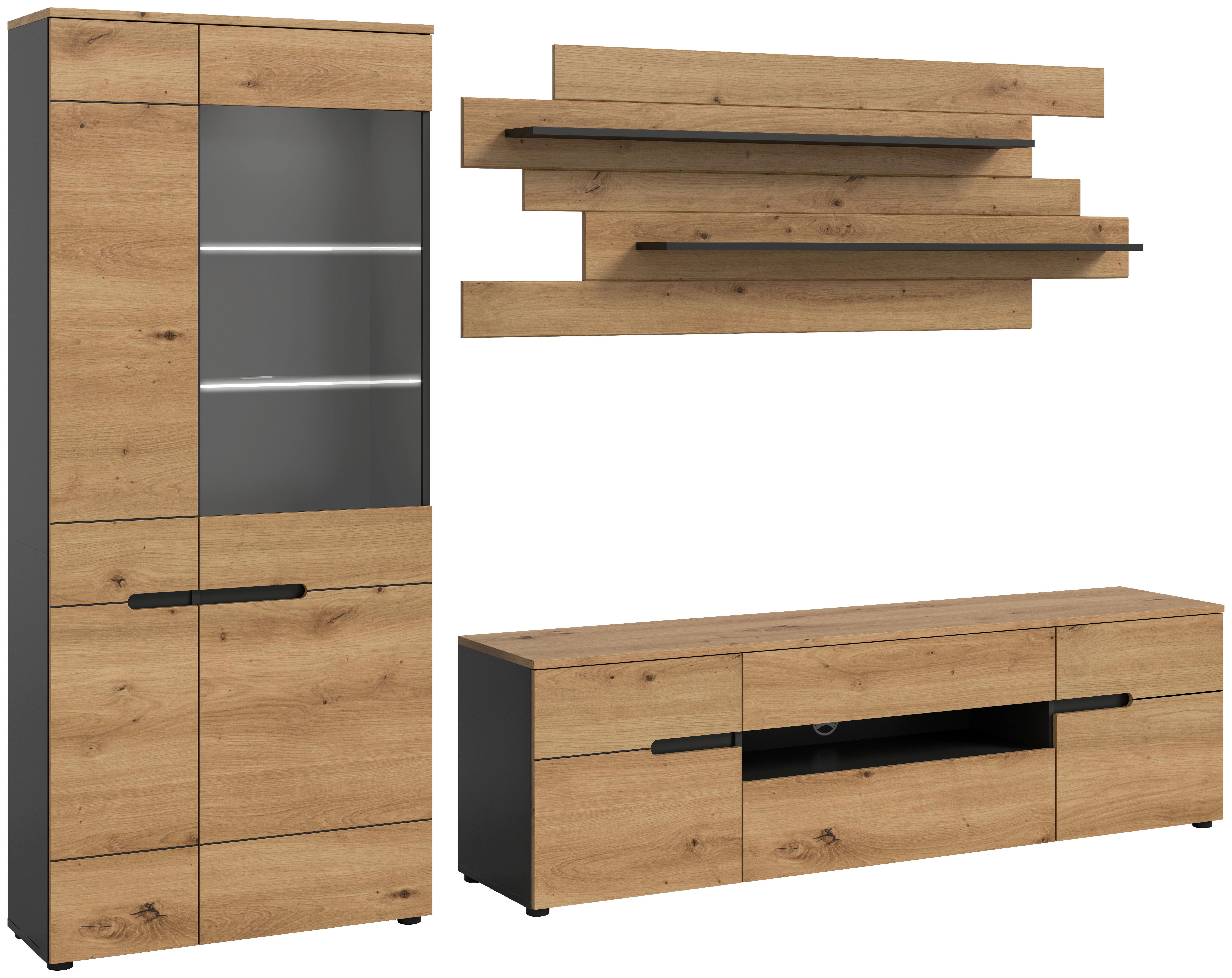 Wohnwand Canu basaltgrau Nachbildung Artisan Oak Nachbildung B/H/T: ca. 280x190x44 cm Canu - basaltgrau (280,00/190,00/44,00cm) - xonox.home