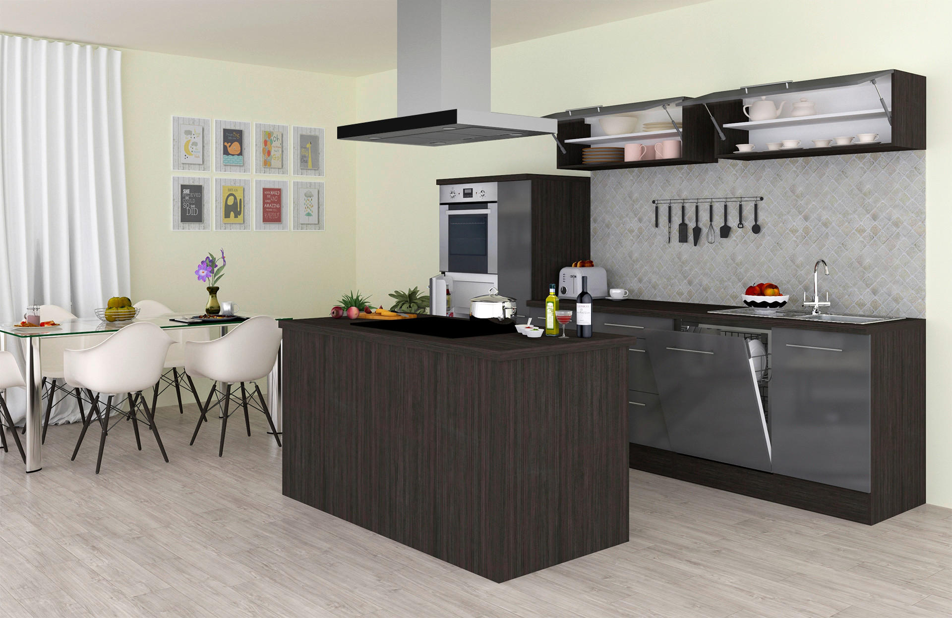 Respekta Inselküche Premium grau hochglänzend B/H/T: ca. 310x200x270 cm Premium - Eiche/grau (310,00/200,00/270,00cm) - Respekta
