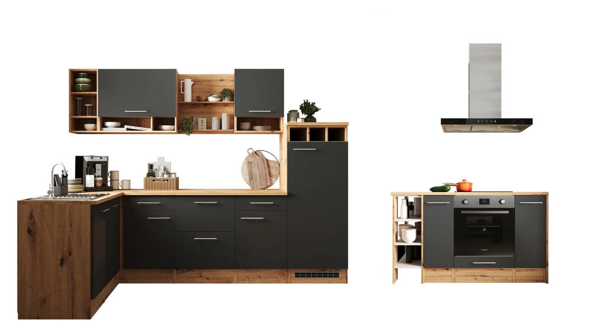 Respekta Winkelküche Hilde grau matt B/H/T: ca. 280x205x172 cm Hilde - Eiche/grau (280,00/205,00/172,00cm) - Respekta