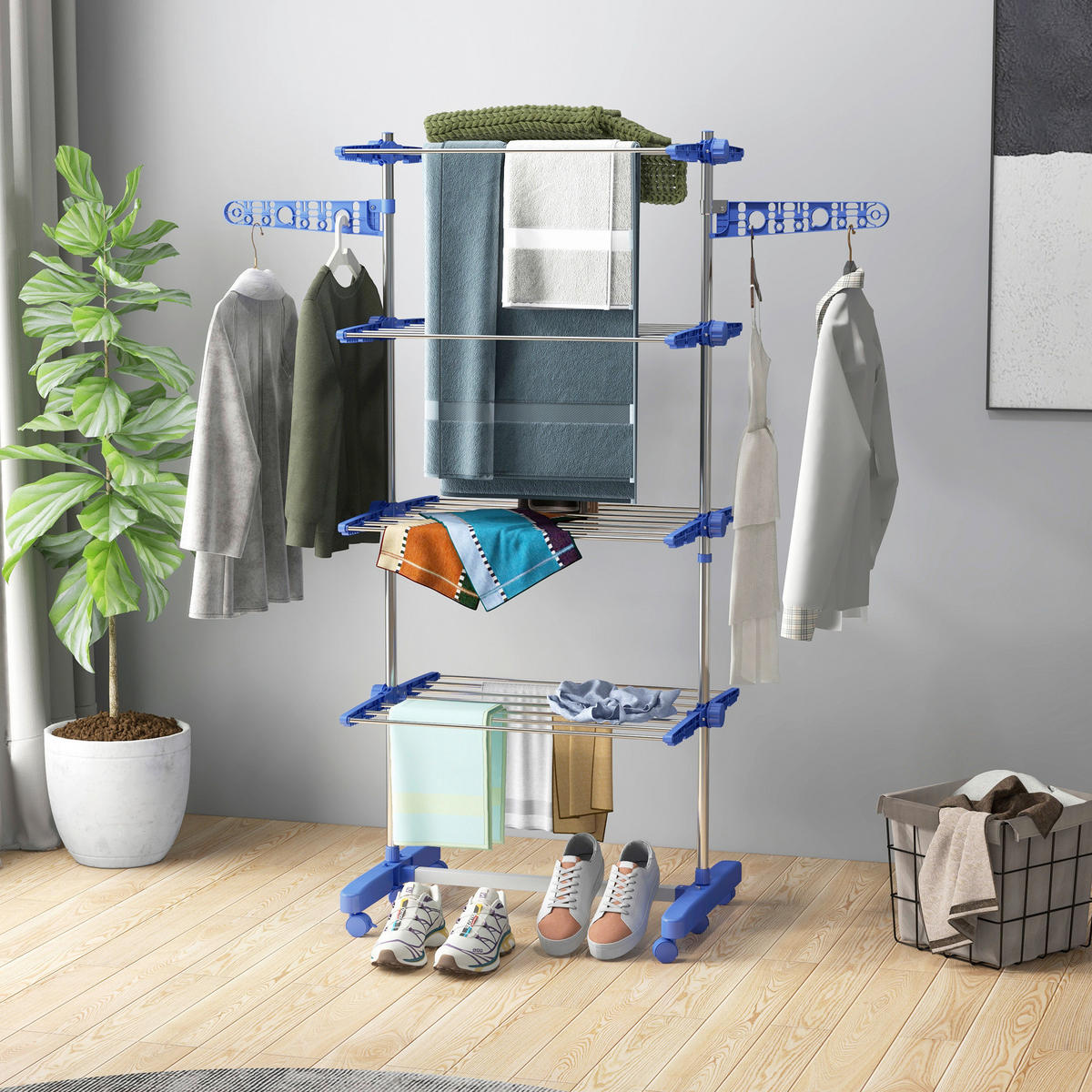 HOMCOM Wäscheständer blau Polypropylen B/H/L: ca. 55x142x172 cm Trockenständer - blau (172,00/55,00/142,00cm) - HOMCOM
