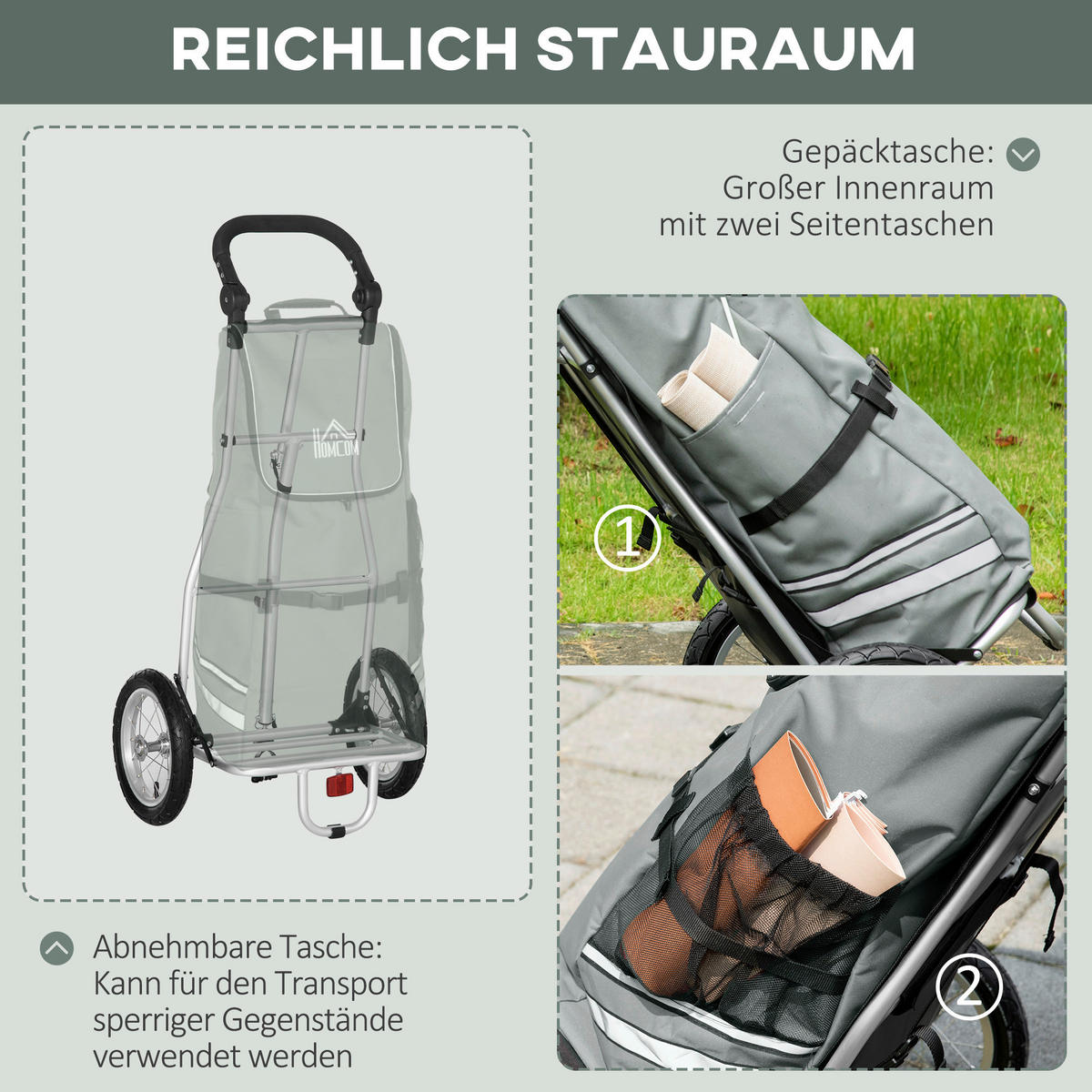 HOMCOM Fahrradanhänger silber silber B/H/L: ca. 43x53x110 cm Lastenanhänger - silber/grau (110,00/43,00/53,00cm) - HOMCOM