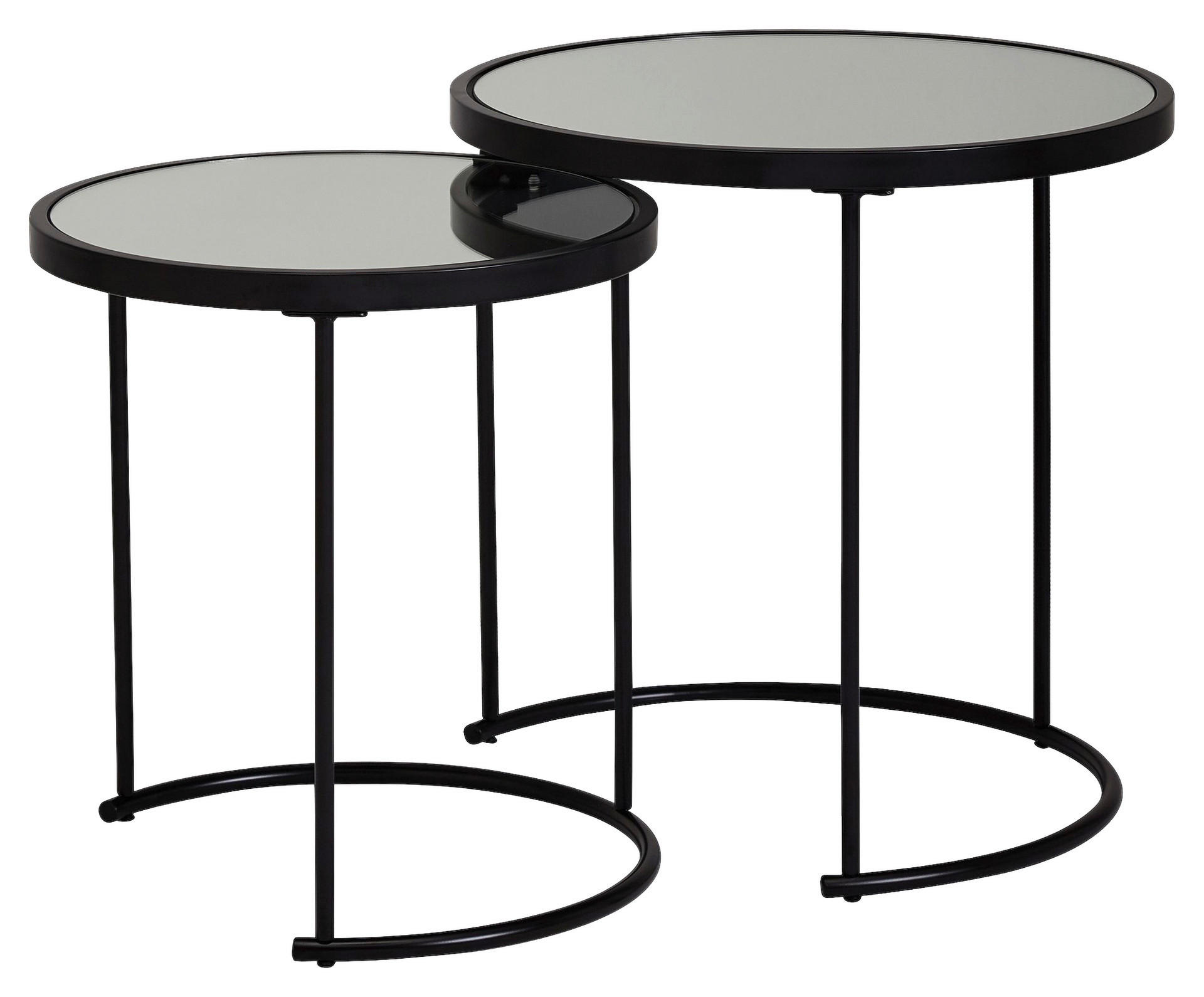 Beistelltisch 2er-Set. schwarz lackiert Glas Metall 2er-Set. - schwarz - Wohnling
