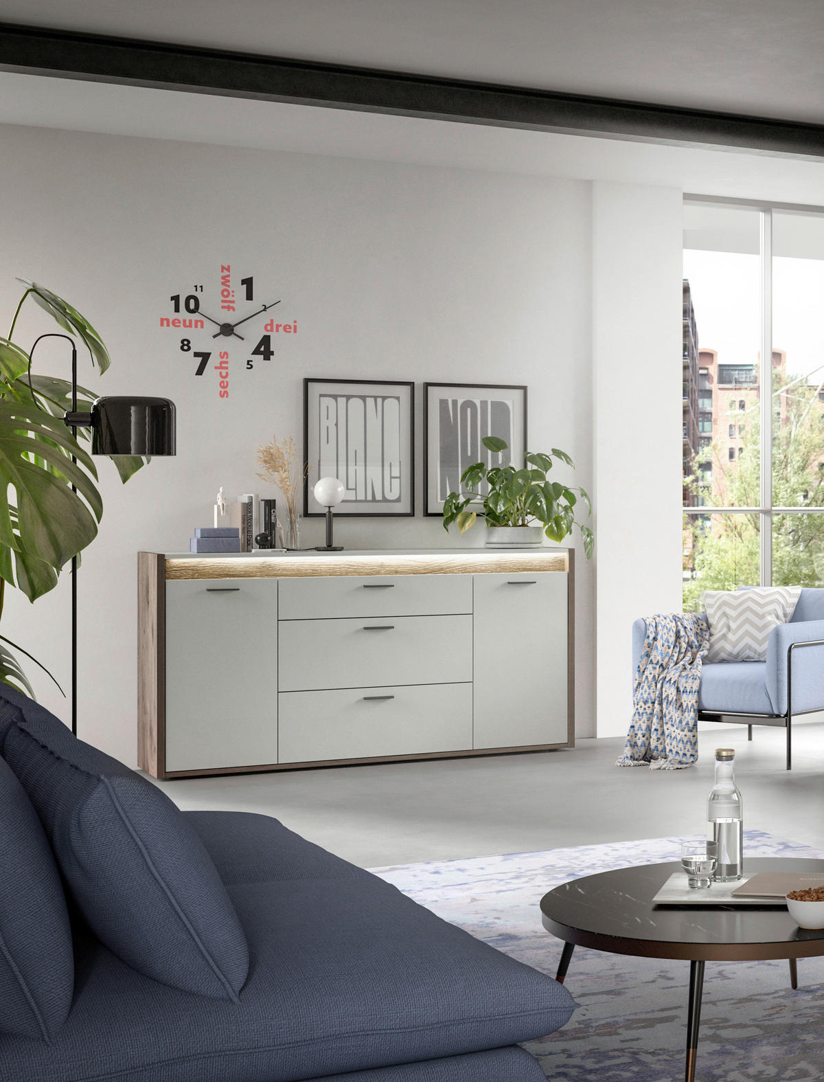 Sideboard Falcona Nox Oak Nachbildung hellgrau B/H/T: ca. 167x86x40 cm Falcona - hellgrau (167,00/86,00/40,00cm) - xonox.home