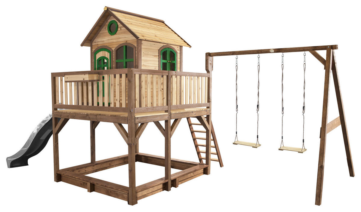 AXI Spielhaus Liam braun B/H/L: ca. 613x291x277 cm Liam - braun/grün (277,00/613,00/291,00cm) - AXI