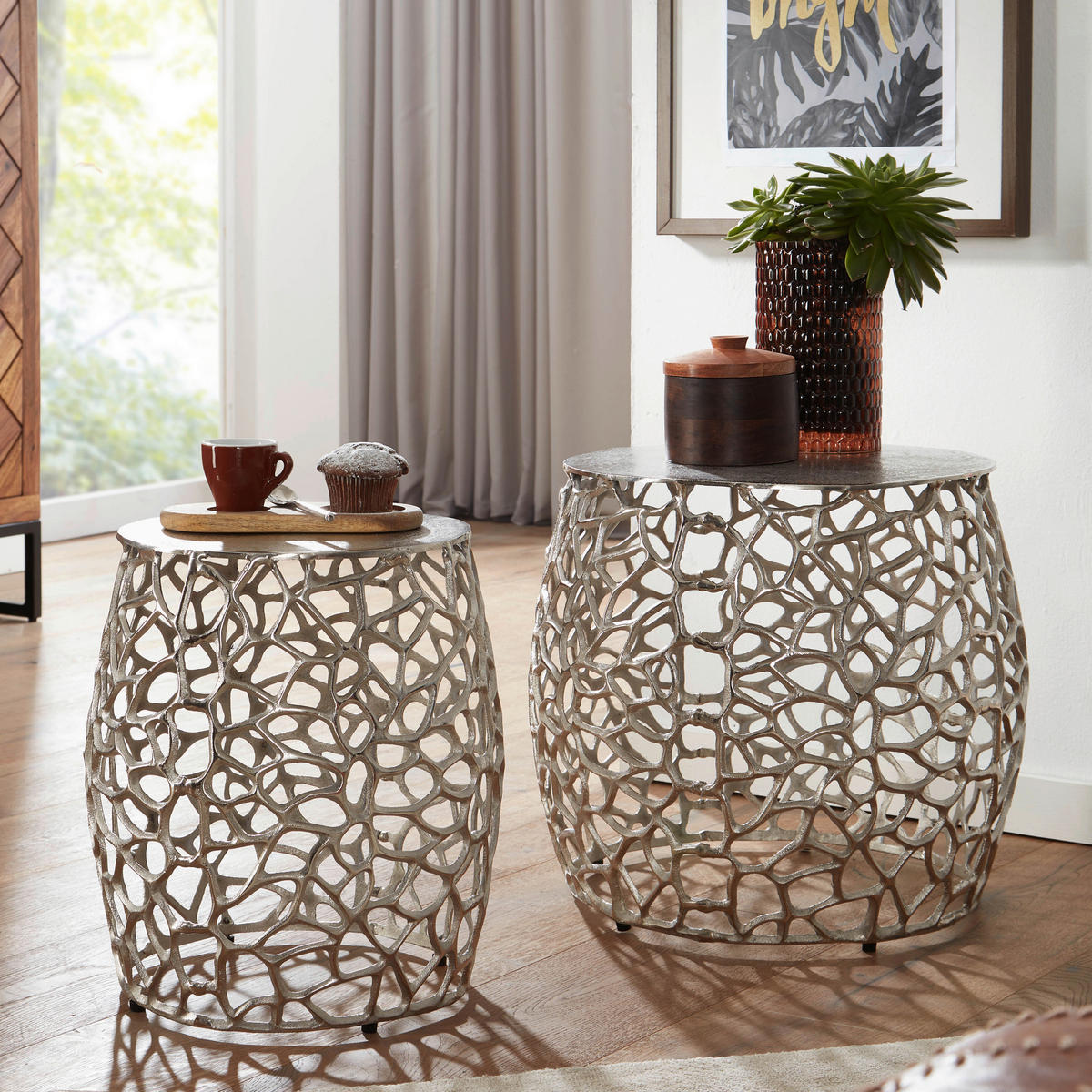 Beistelltisch 2er.-Set. silber B/H/T: ca. 46x42x46 cm 2er.-Set. - silber (46,00/42,00/46,00cm) - Wohnling