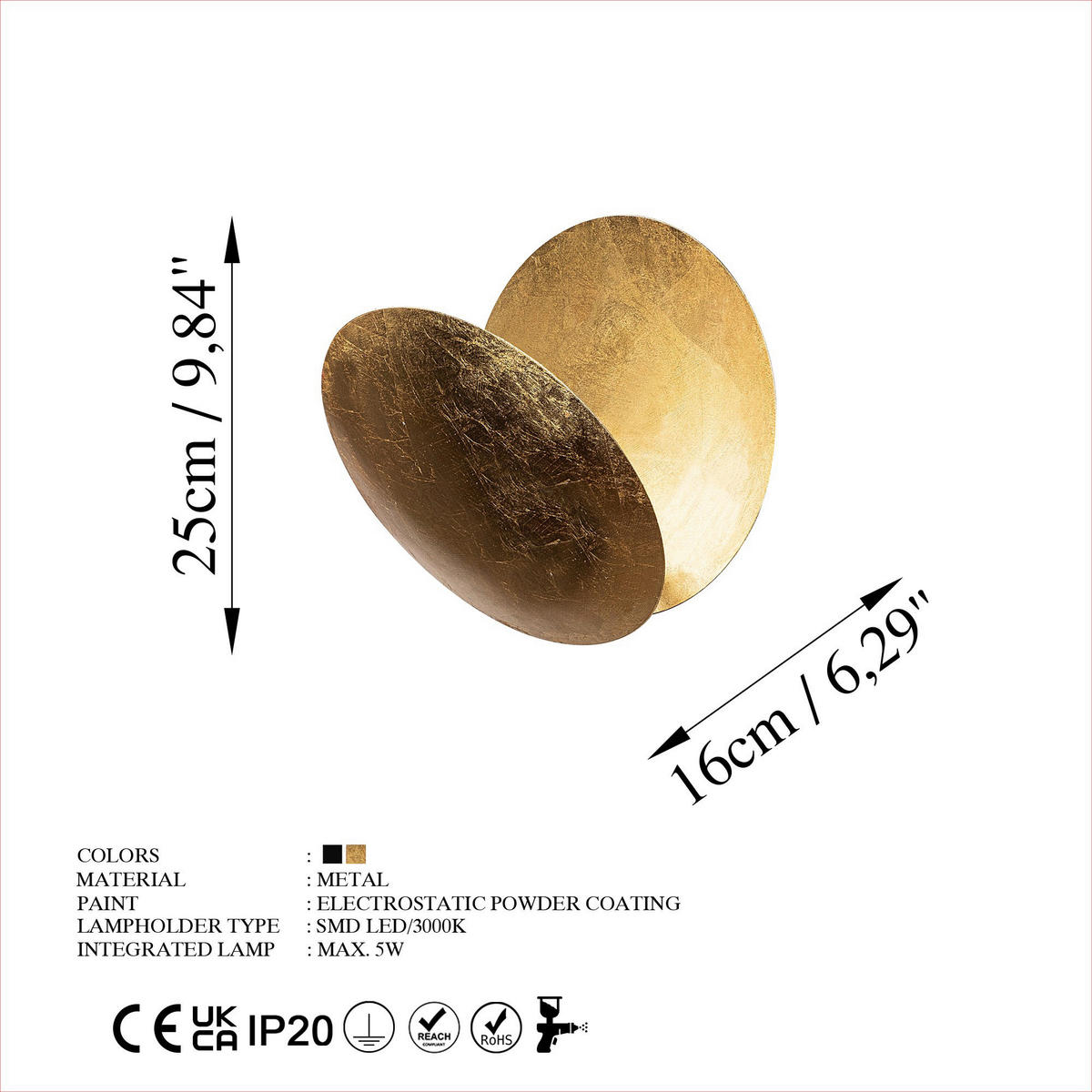 Opviq Wandleuchte gold Metall B/H/T/L: ca. 16x25x16x25 cm Yosma - gold (25,00/16,00/25,00cm) - Opviq