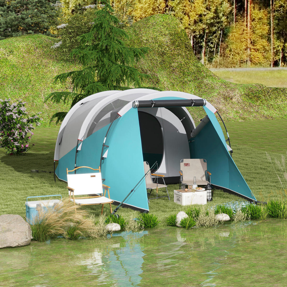Outsunny Campingzelt B/H/L: ca. 260x190x460 cm Campingzelt - blau (460,00/260,00/190,00cm) - Outsunny