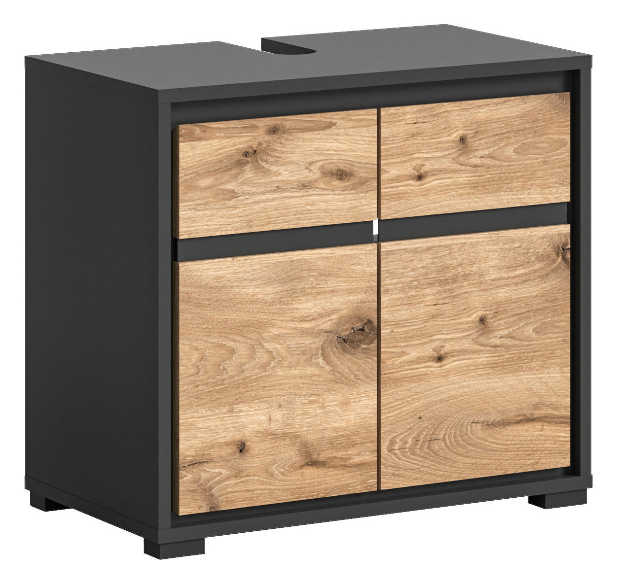 Waschbeckenunterschrank JARU anthrazit Nox Oak Nachbildung schwarz B/H/T: ca. 60x55x34 cm