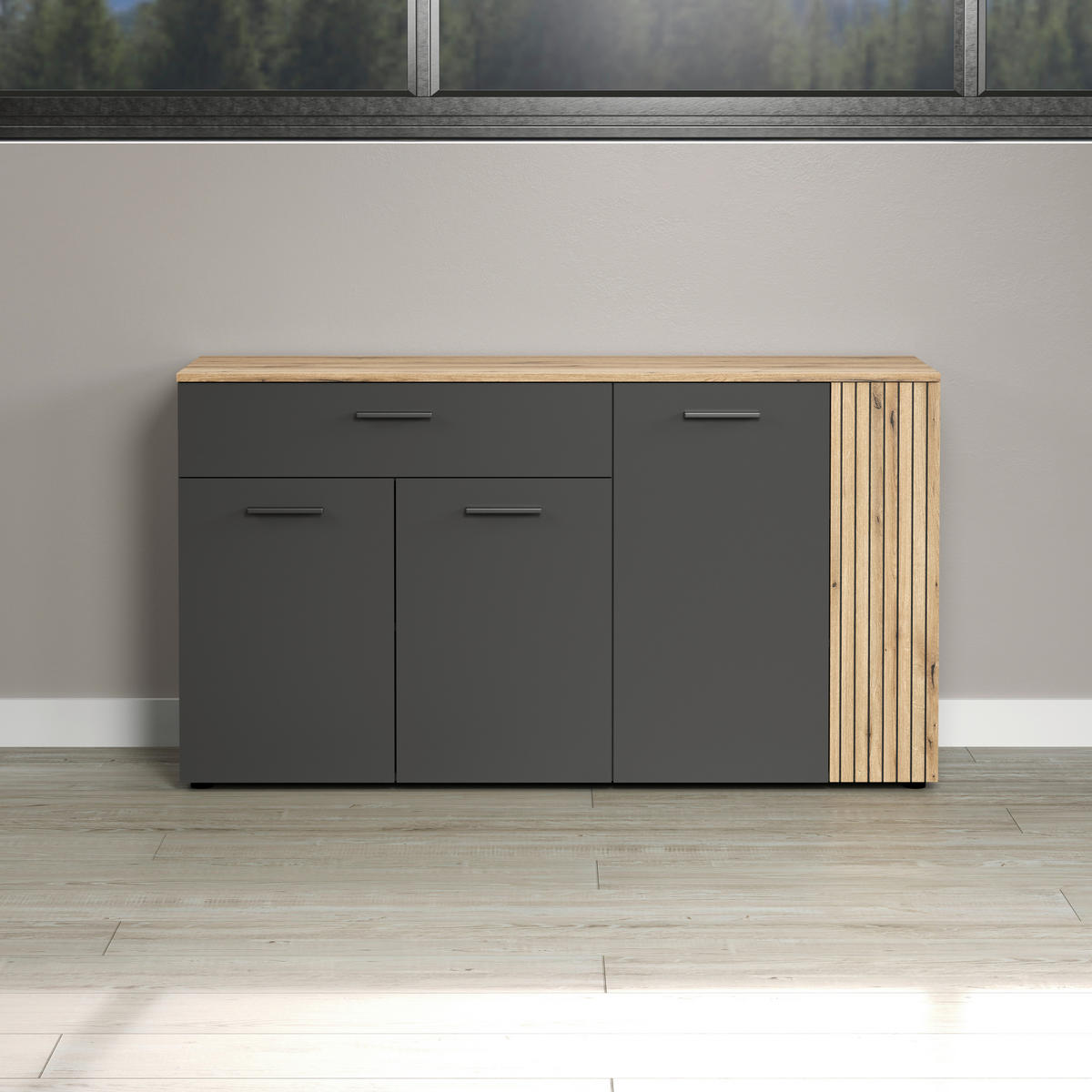 Sideboard Esteban anthrazit Eiche Nachbildung B/H/T: ca. 150x83x42 cm Esteban - Eiche/anthrazit (150,00/83,00/42,00cm)