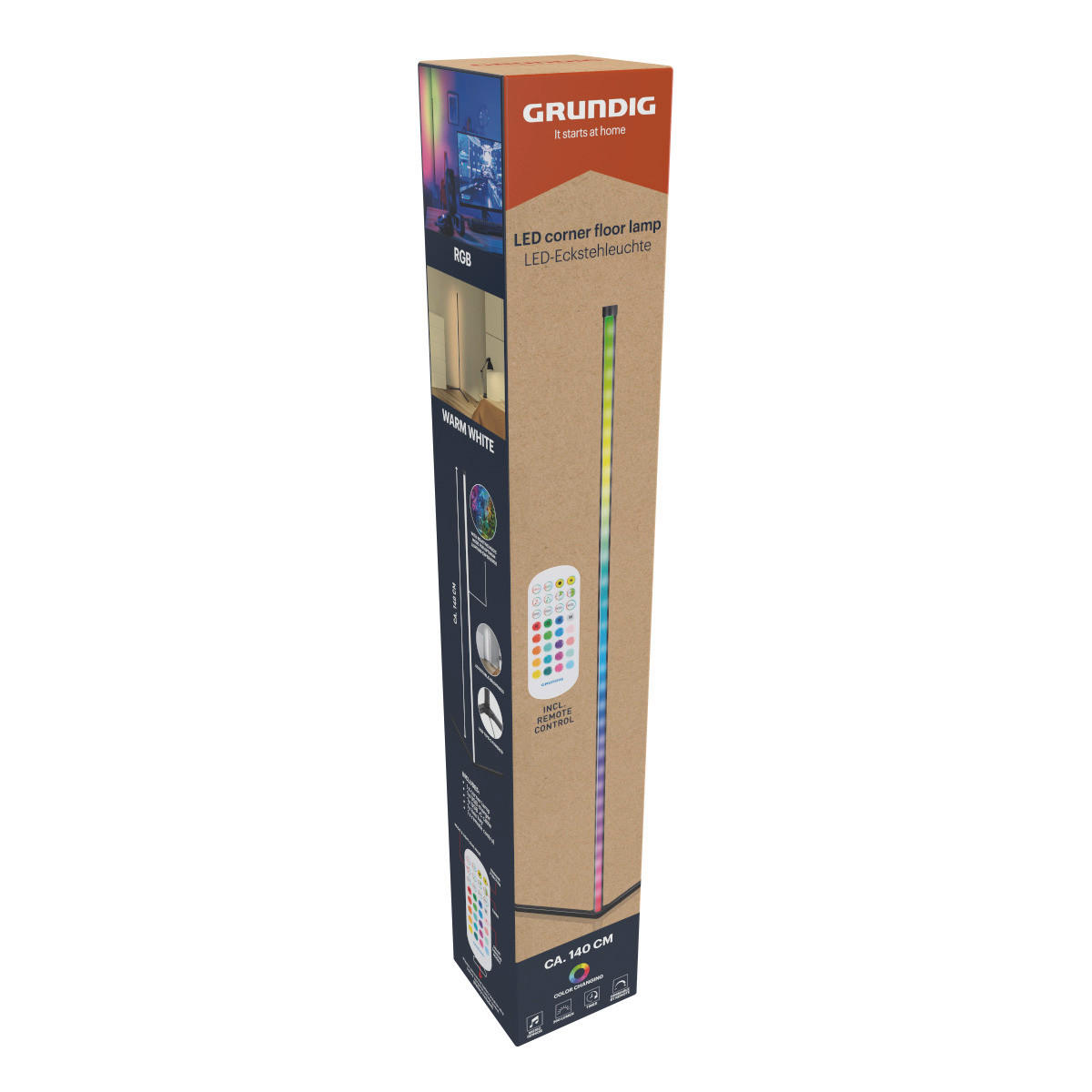 Grundig LED-Eckstehleuchte schwarz Metall B/H/L: ca. 30x30x140 cm LED-Eckstehleuchte_Eugen - schwarz (140,00/30,00/30,00cm) - Grundig