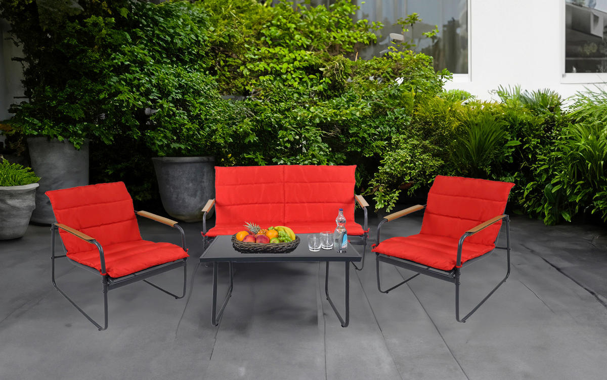 VCM Gartensitzgruppe rot Textilene B/H/L: ca. 110x76x74 cm Gartensitz-/Essgruppe 4 tlg. - rot (74,00/110,00/76,00cm) - VCM