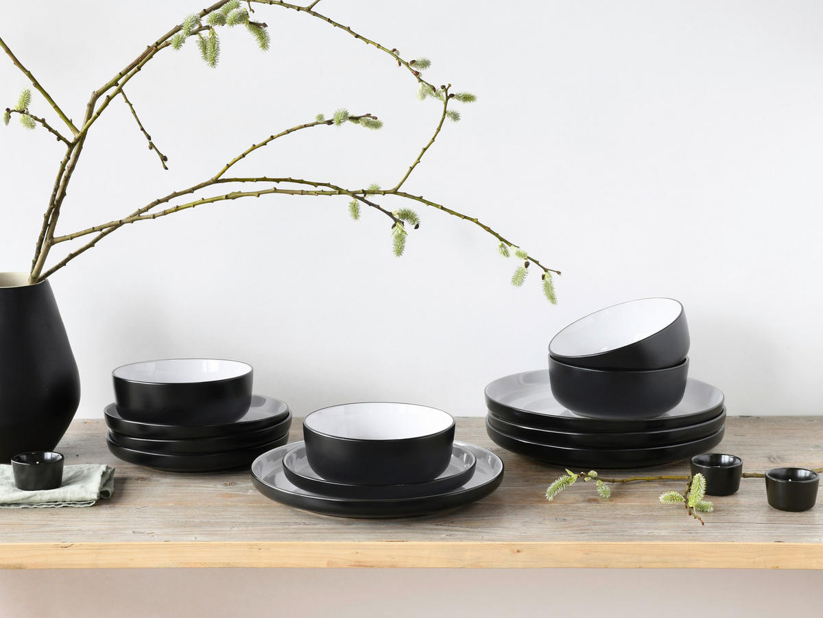 CreaTable Tafelservice Nordic weiß Steinzeug 12 tlg. Nordic - weiß/schwarz - CreaTable