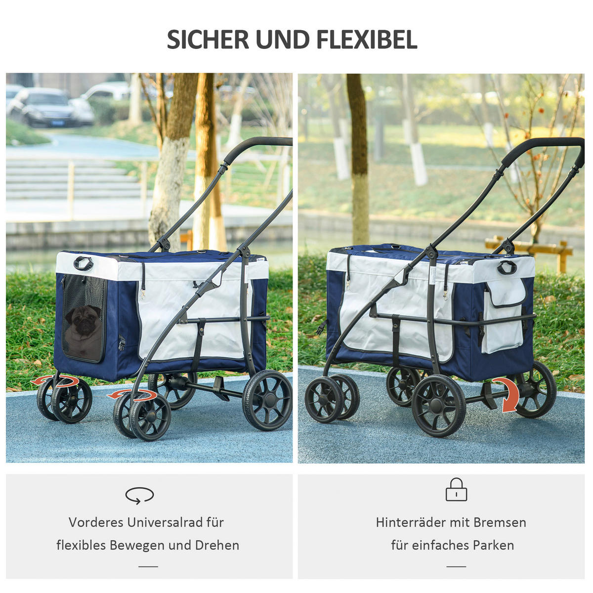 PawHut Hunde-Zubehör blau Polyester B/H/L: ca. 58x81x97,5 cm Hundebuggy - blau (97,50/58,00/81,00cm) - PawHut