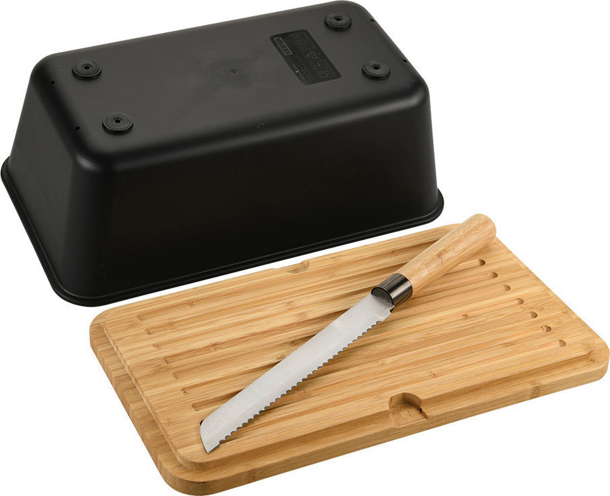 Kesper Brotbox schwarz Bambus B/H/L: ca. 20x15,5x34,8 cm Brotbox mit Messer - braun/schwarz (34,80/20,00/15,50cm) - Kesper