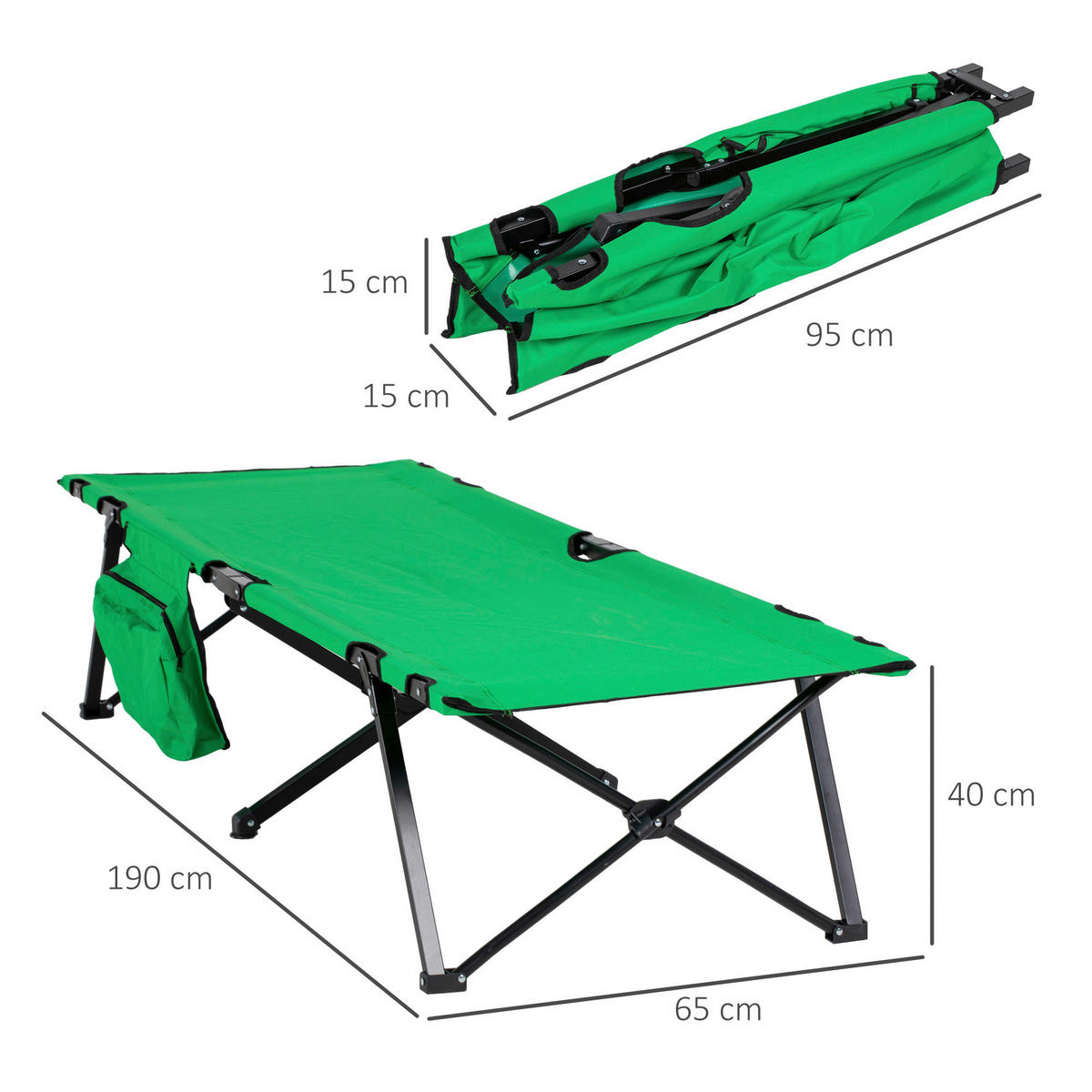 Outsunny Campingbett B/H/L: ca. 65x40x195 cm Campingbett - schwarz/grün (195,00/65,00/40,00cm) - Outsunny