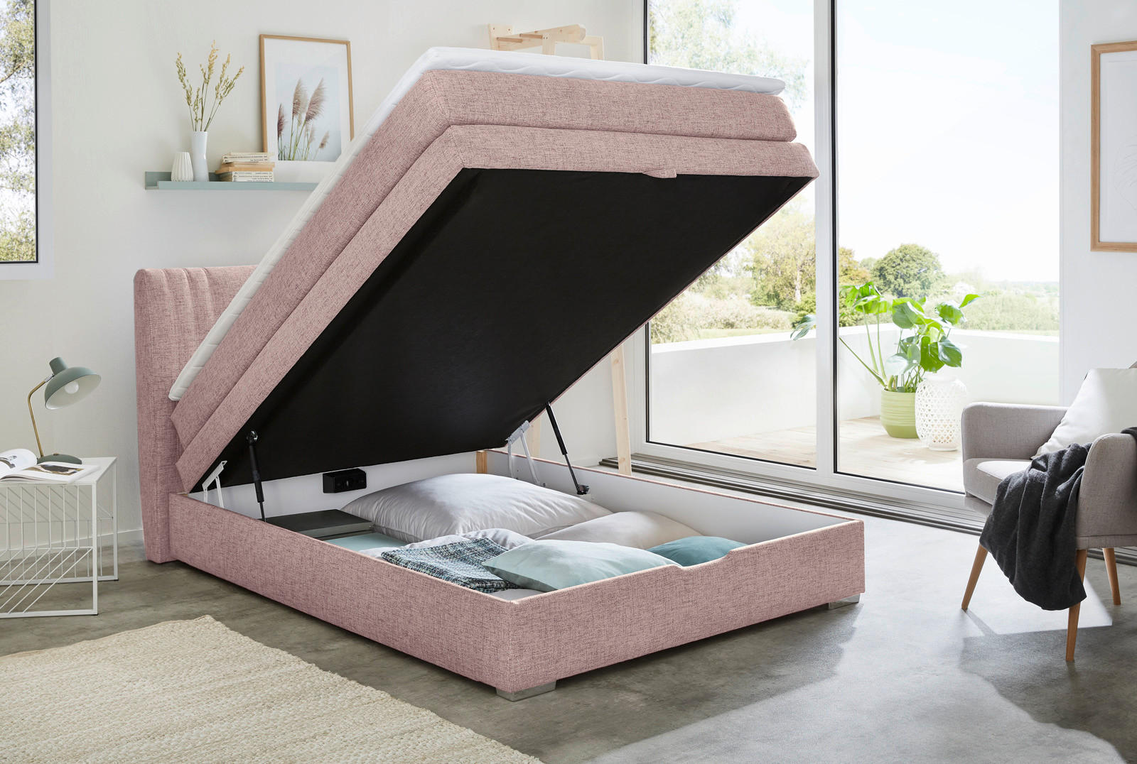 Boxspringbett  rosa Liegefläche B/L: ca. 140x200 cm Amira_Boxspringbett - rosa (154,00/105,00/217,00cm)