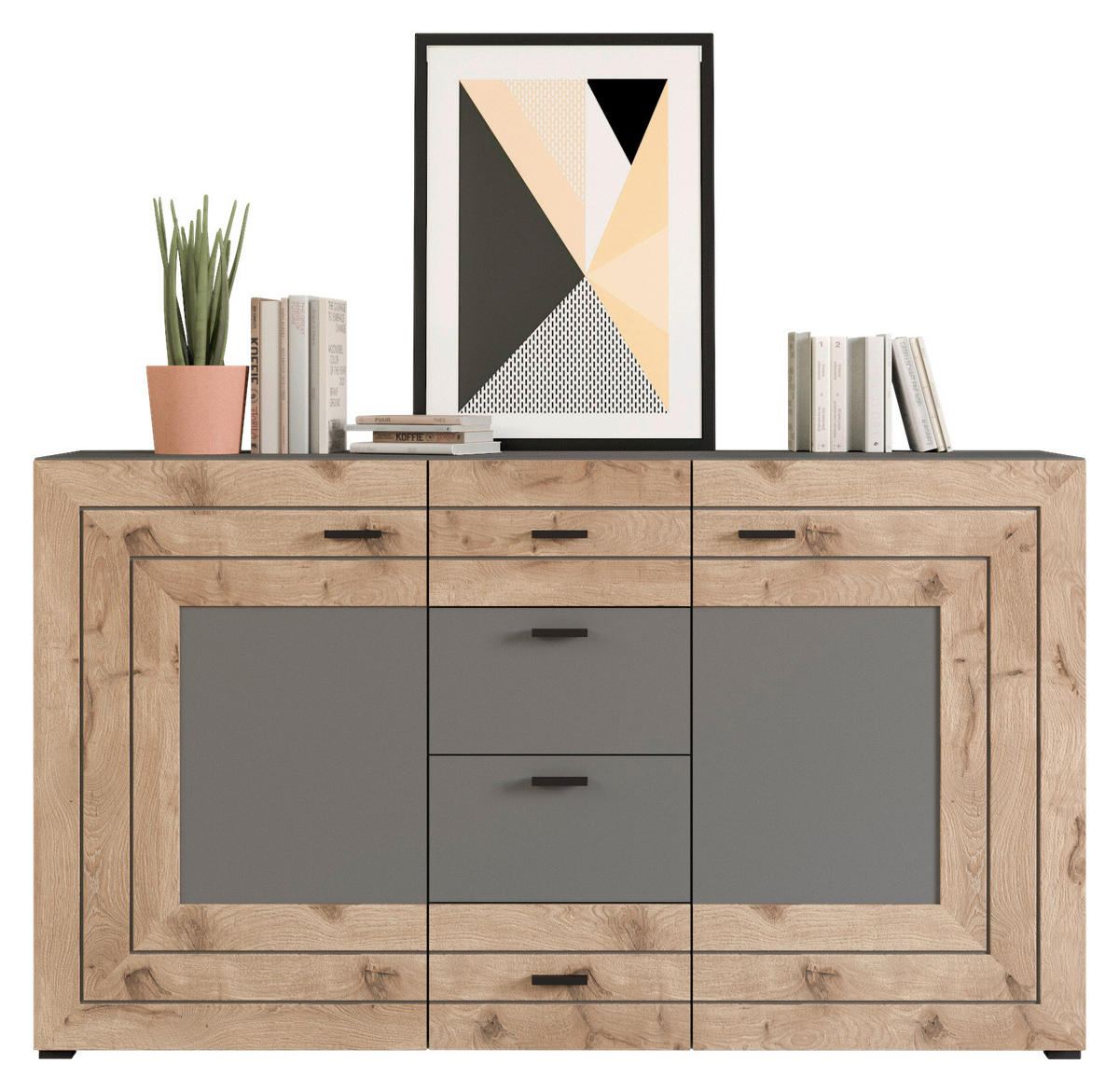 Sideboard Freno B/H/T: ca. 160x90x40 cm Freno - Eiche/schwarz (160,00/90,00/40,00cm) - xonox.home