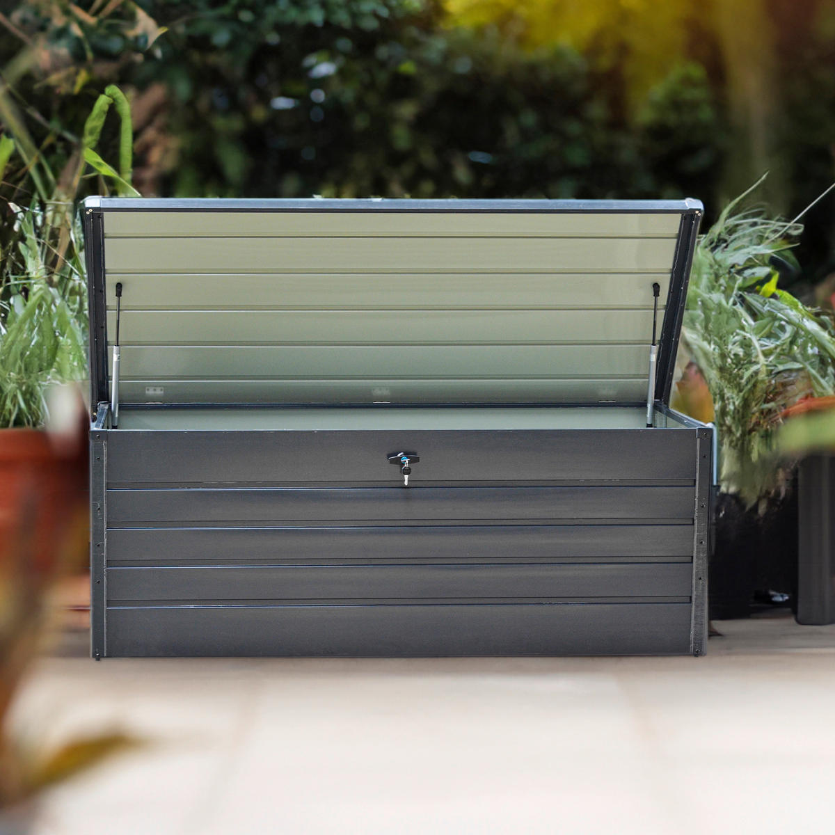 Auflagenbox schwarz Metall B/H/T: ca. 165x70x62 cm Auflagenbox 710l - schwarz (165,00/70,00/62,00cm)