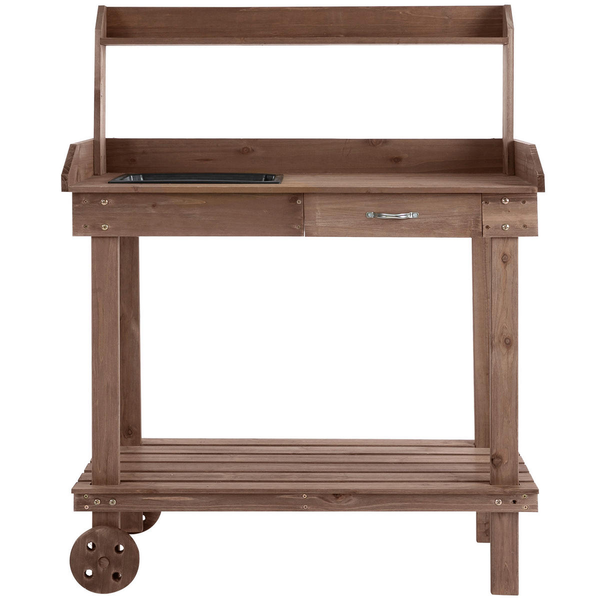 Outsunny Pflanztisch mit Rollen braun B/H/L: ca. 45x119x94 cm Gärtnertisch 845-460BN - braun (94,00/45,00/119,00cm) - Outsunny