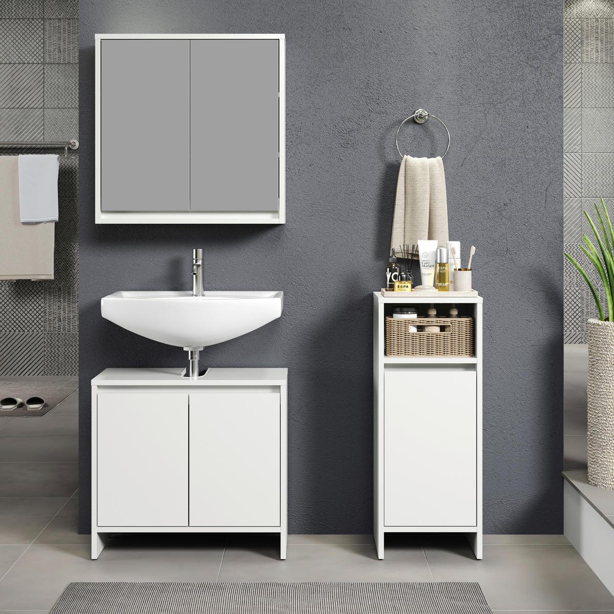 Stauraumelement Basix weiß matt grau B/H/T: ca. 32x81x28 cm Basix - weiß/grau (32,00/81,00/28,00cm) - Trendteam
