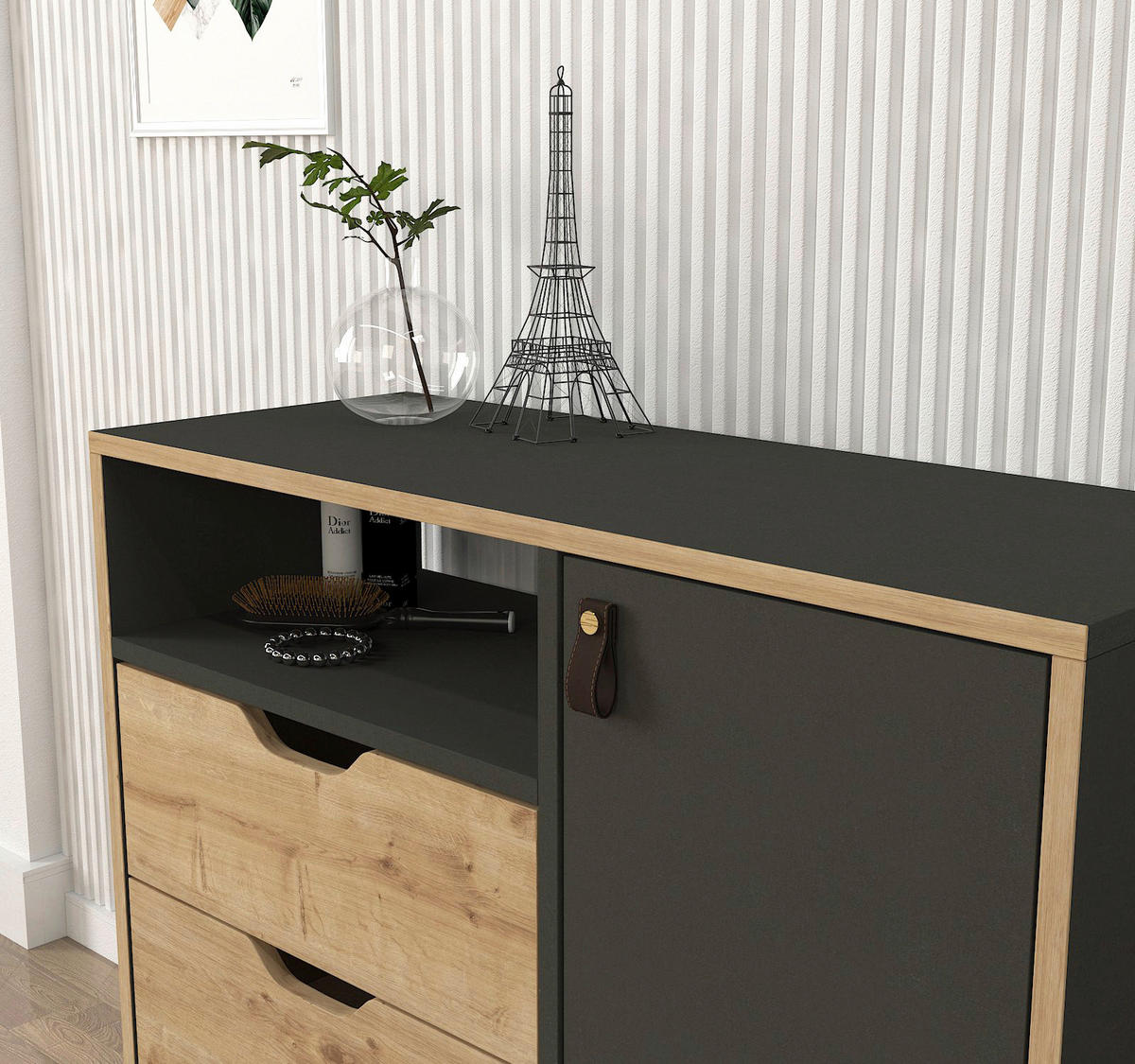 Kommode Dolores anthrazit Safir Nachbildung B/H/T: ca. 90x80x35 cm Dolores - anthrazit/Safir (90,00/80,00/35,00cm) - moebel17