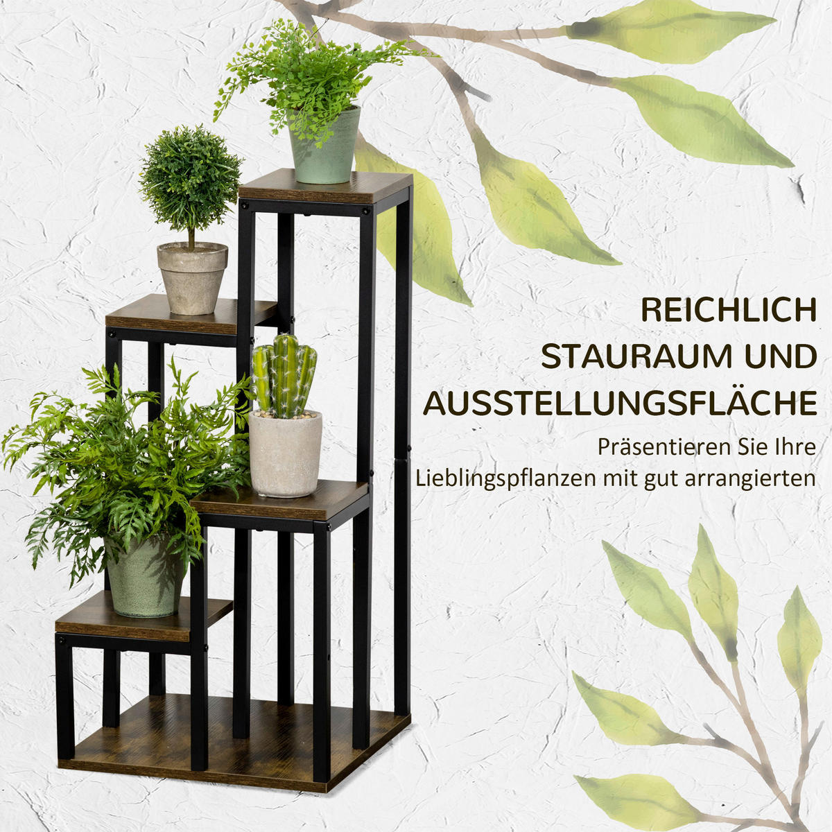 Outsunny Blumenständer braun MDF B/H/L: ca. 40x81x40 cm Blumenständer - braun (40,00/40,00/81,00cm) - Outsunny