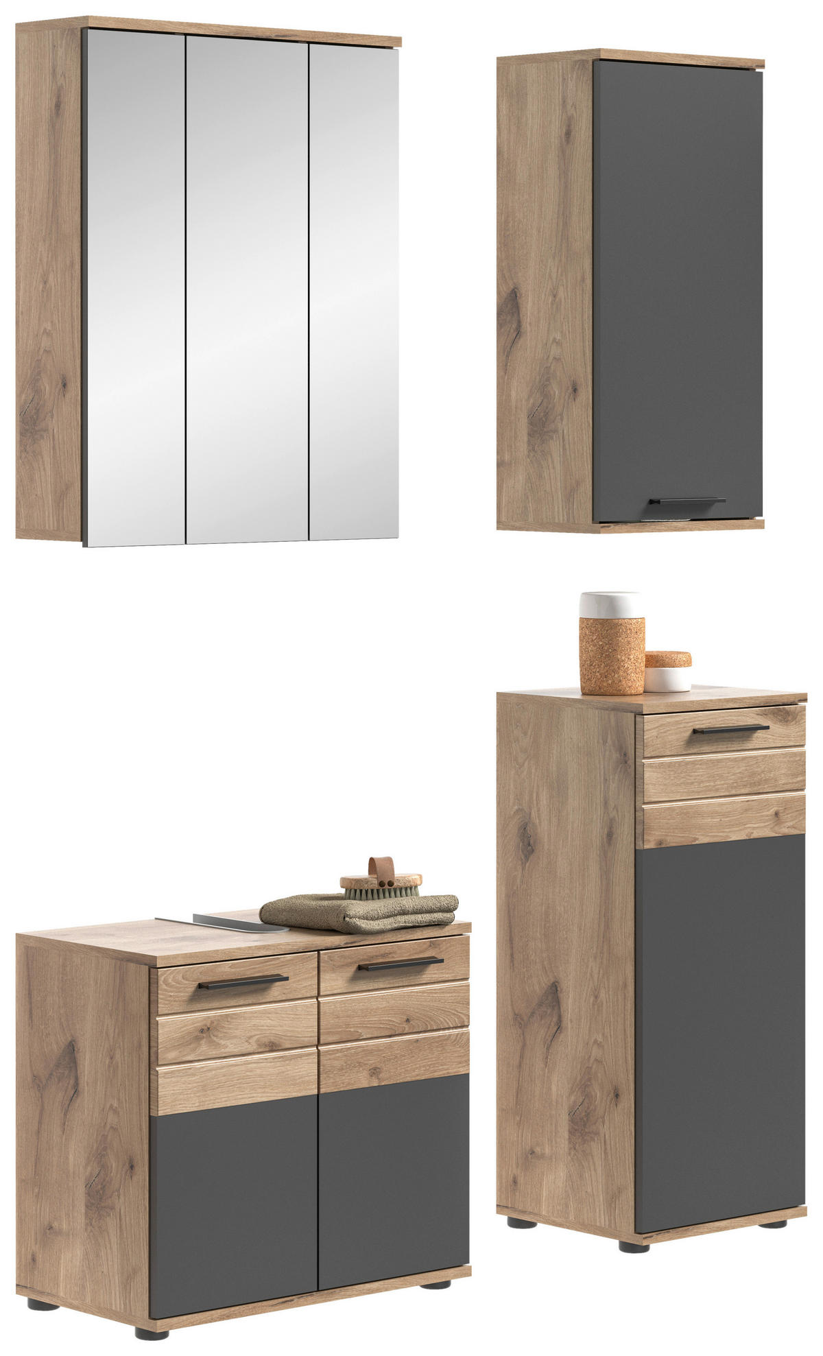 Badezimmer-Set MASON Nox Oak Nachbildung edles Basaltgrau Nachbildung B/H/T: ca. 112x190x34 cm MASON - edles Basaltgrau (112,00/190,00/34,00cm) - xonox.home