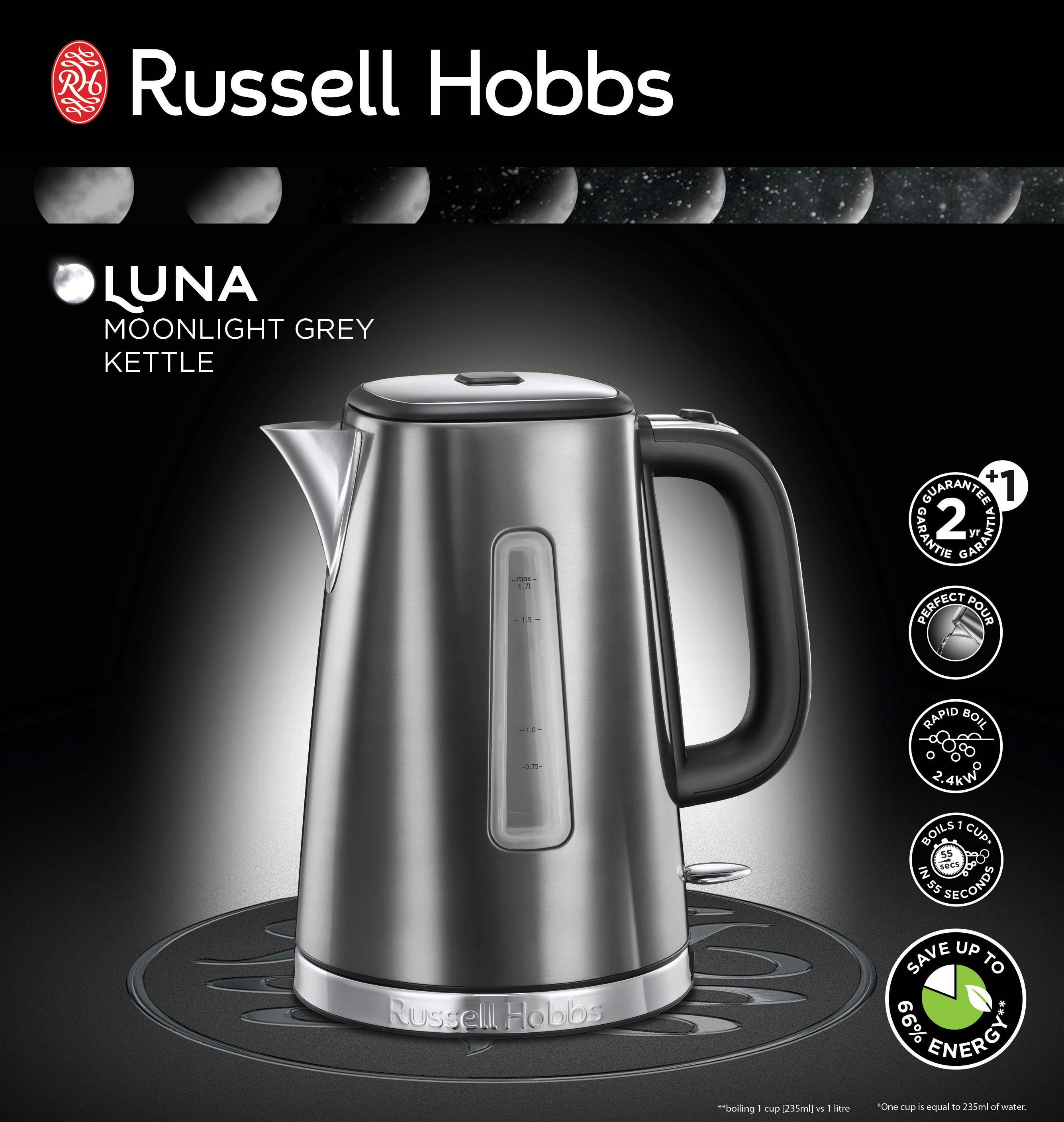 Russell Hobbs Wasserkocher 23211-70 Kunststoff Edelstahl B/H/L: ca. 16x25x23 cm ca. 1,7 l Wasserkocher_Luna_23211-70 - (23,00/16,00/25,00cm) - Russell Hobbs