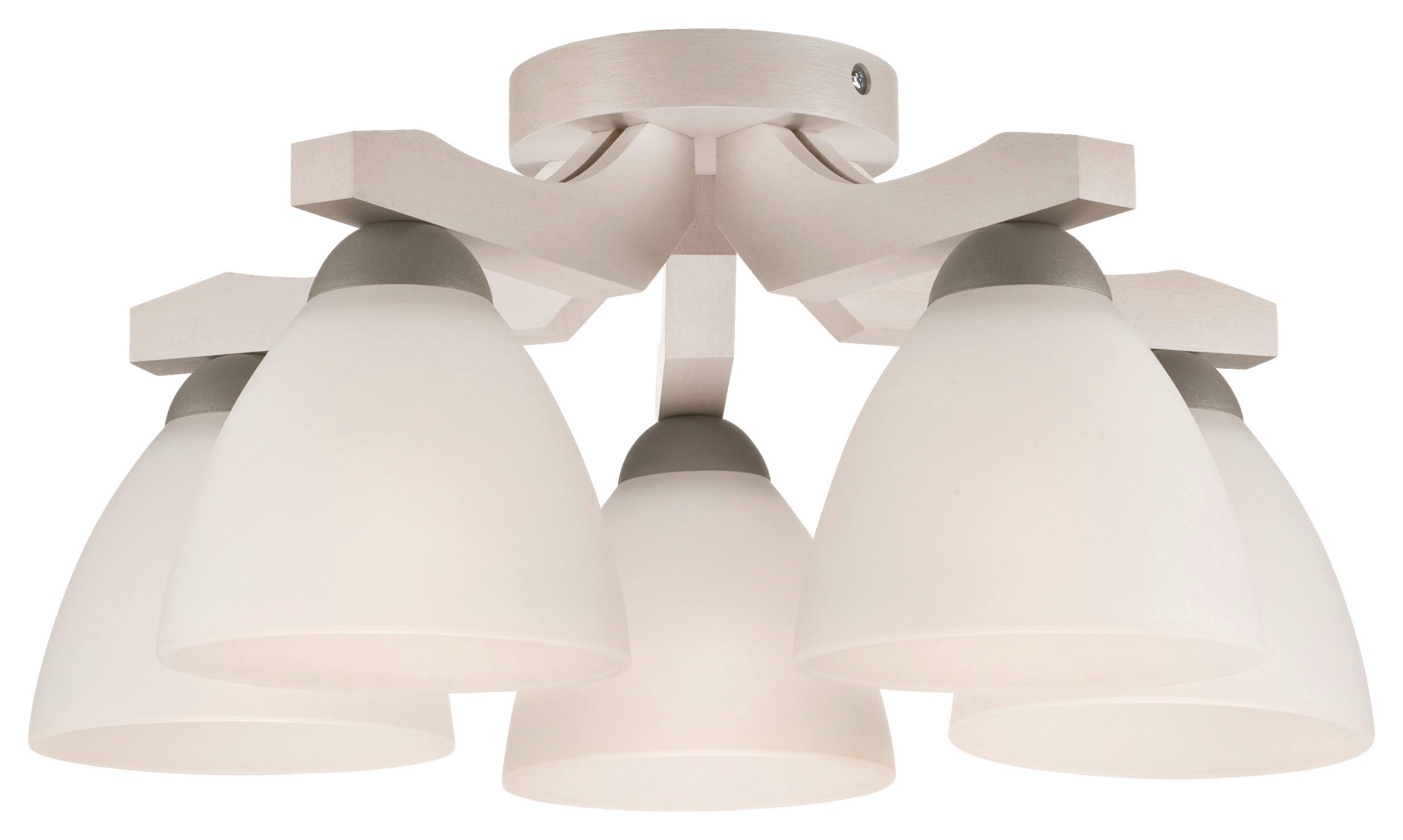 Lamkur Deckenleuchte buche weiß Stahl Glas Holz B/H/L: ca. 37x23x37 cm 5 Brennstellen Adriano - weiß/buche (37,00/37,00/23,00cm) - Lamkur