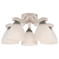 Lamkur Deckenleuchte buche weiß Stahl Glas Holz B/H/L: ca. 37x23x37 cm 5 Brennstellen Adriano - weiß/buche (37,00/37,00/23,00cm) - Lamkur