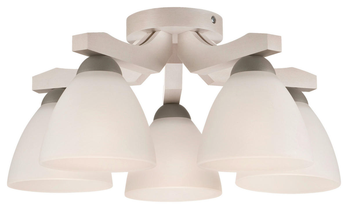 Lamkur Deckenleuchte buche weiß Stahl Glas Holz B/H/L: ca. 37x23x37 cm 5 Brennstellen Adriano - weiß/buche (37,00/37,00/23,00cm) - Lamkur