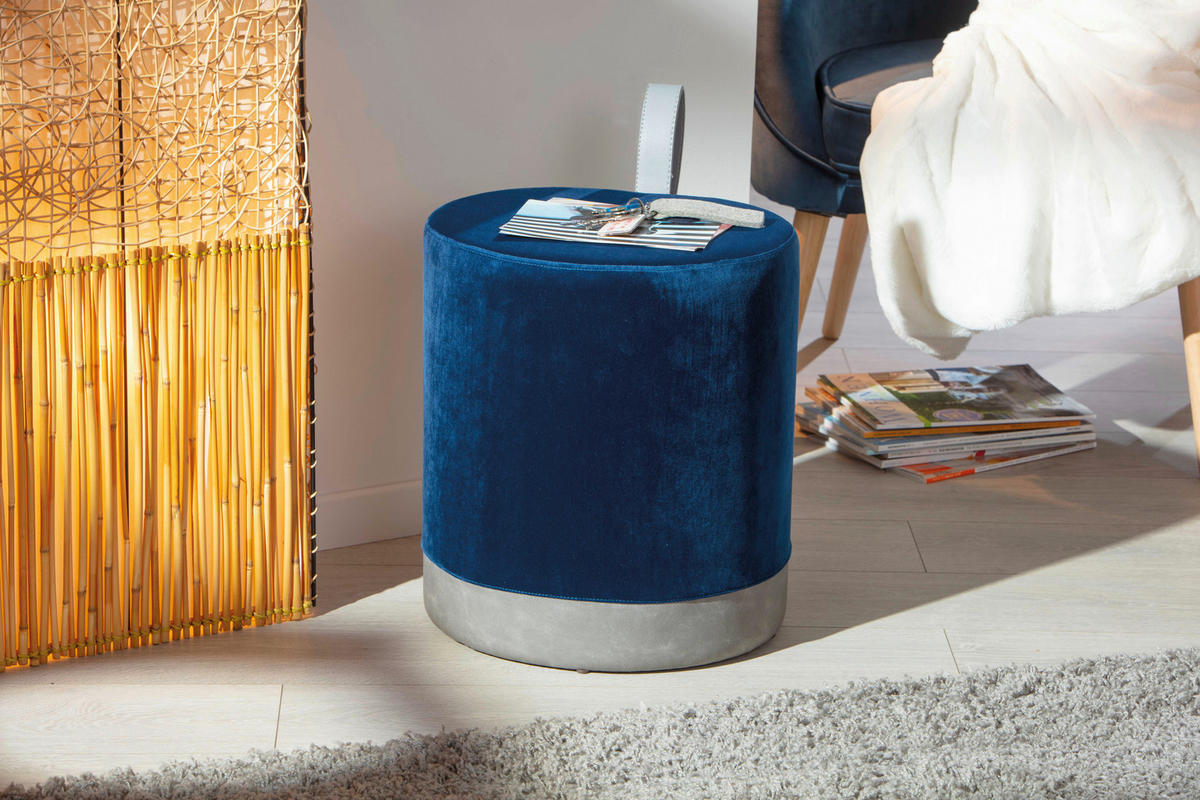 Inter Link Hocker Osane blau MDF Samtoptik B/H/T: ca. 38x43x33 cm Osane - blau (38,00/43,00/33,00cm) - Inter Link