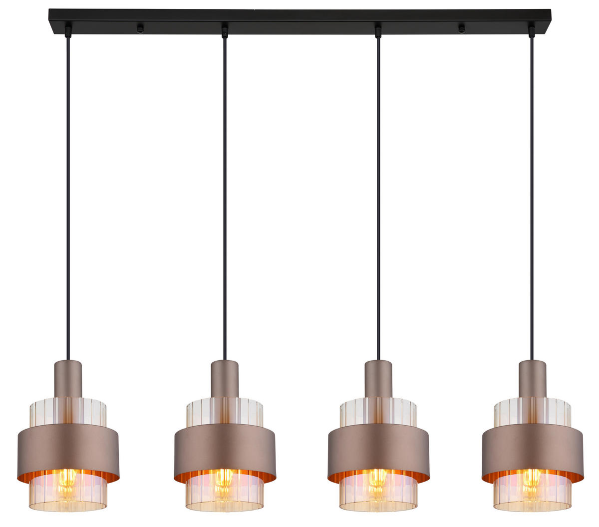 GLOBO Pendelleuchte schwarz amber Metall Glas B/H/L: ca. 18,5x150x110 cm E27 4 Brennstellen MILLEY - schwarz/amber (110,00/18,50/150,00cm) - GLOBO